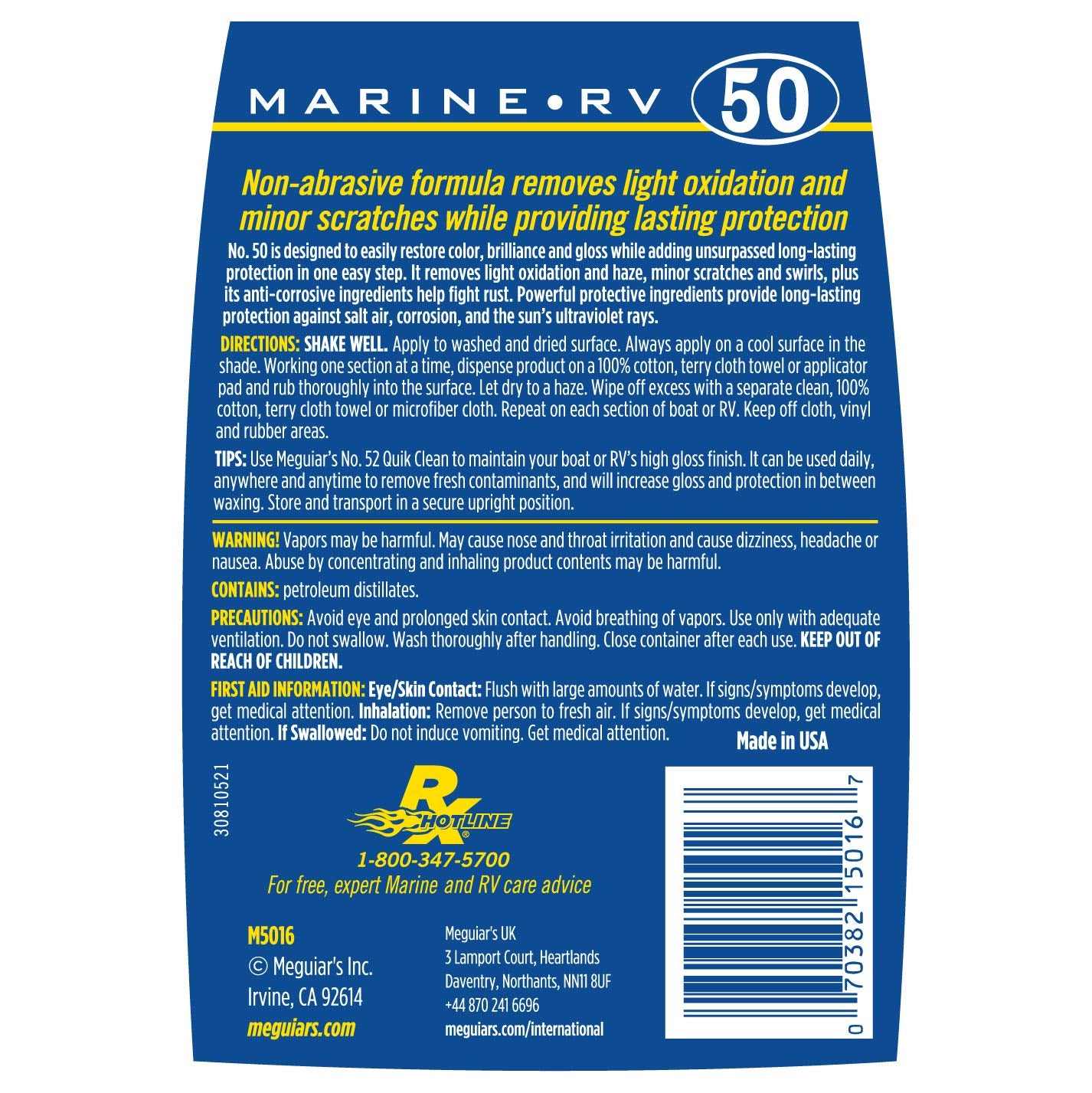 Meguiar's Marine/RV Once Step Cleaner Wax M5016 - Professional-Grade Marine and RV Cleaner, Polish and Protect for Long-Lasting Shine - Restores Color and Gloss, 16 Oz