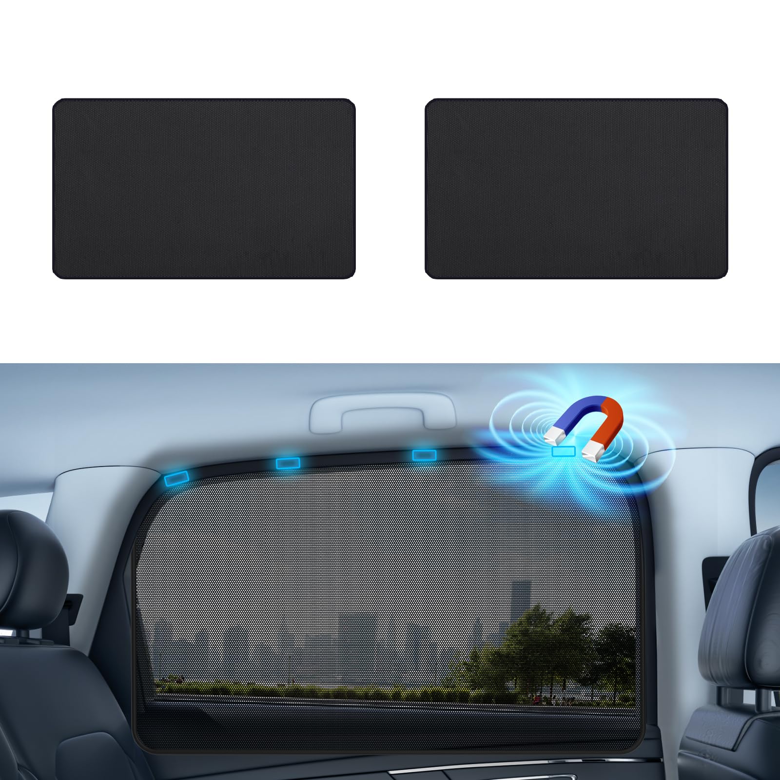 Aokway Magnetic Car Window Shades, 2Pcs Double-Layer Uv Protection Car Curtains For Rear Side Window Sun Shade, Universal Fit Fo