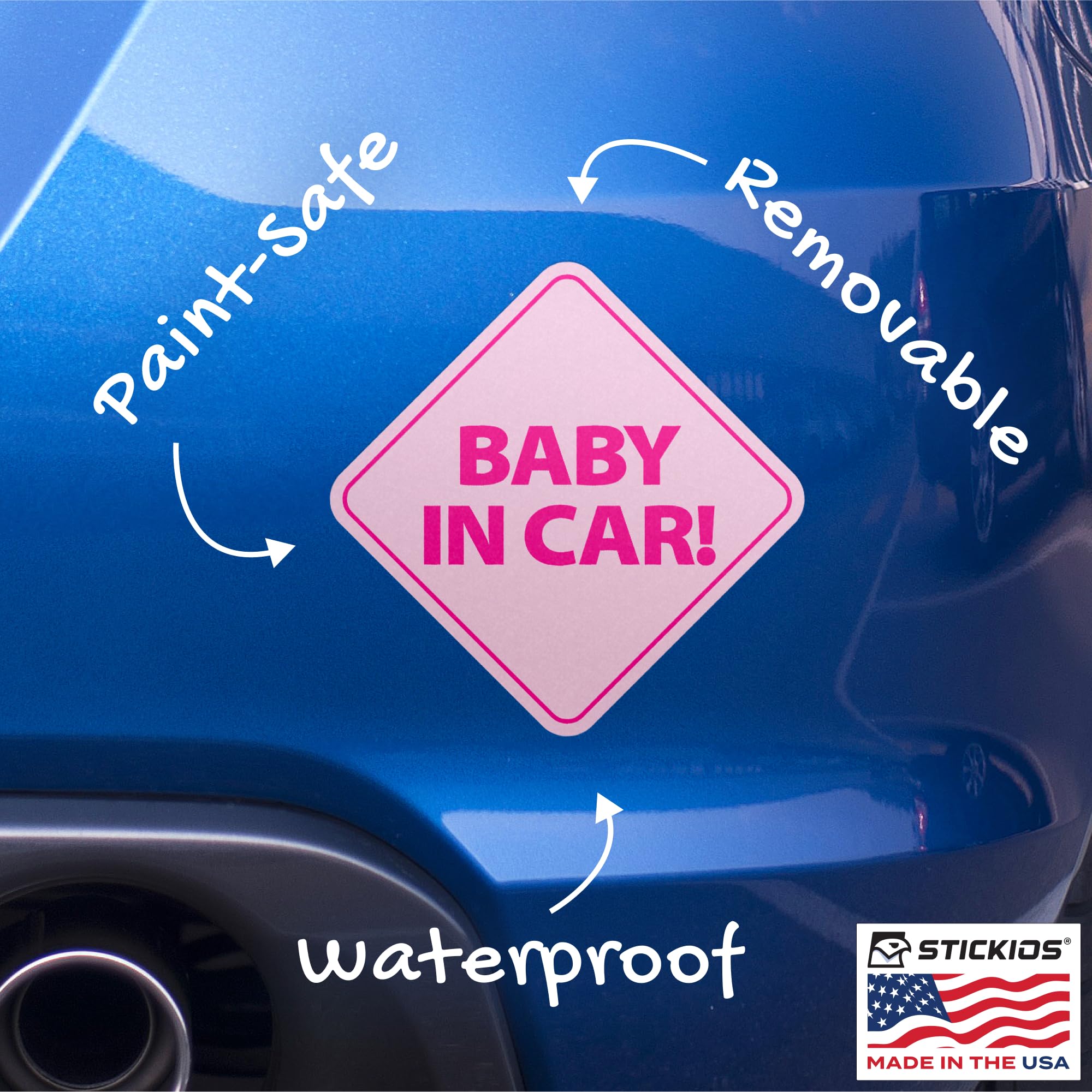 Stickios Baby On Board Stickers - Removable Non-Magnetic Paint-Safe Signs For Cars & Windows - Made In Usa - Baby Girl In Pink (