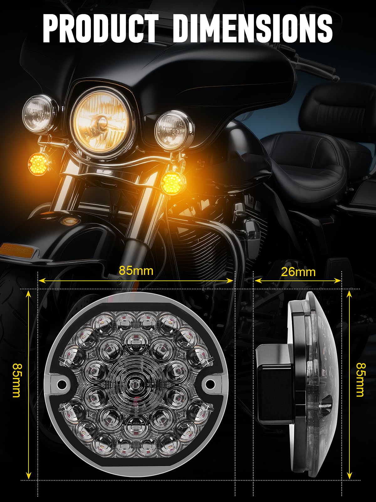 Audexen 3-1/4 Inch Led Turn Signal Kit 1157 Double Base Front Turn Signal + 1156 Single Connector Red Rear Signal Lights Compati