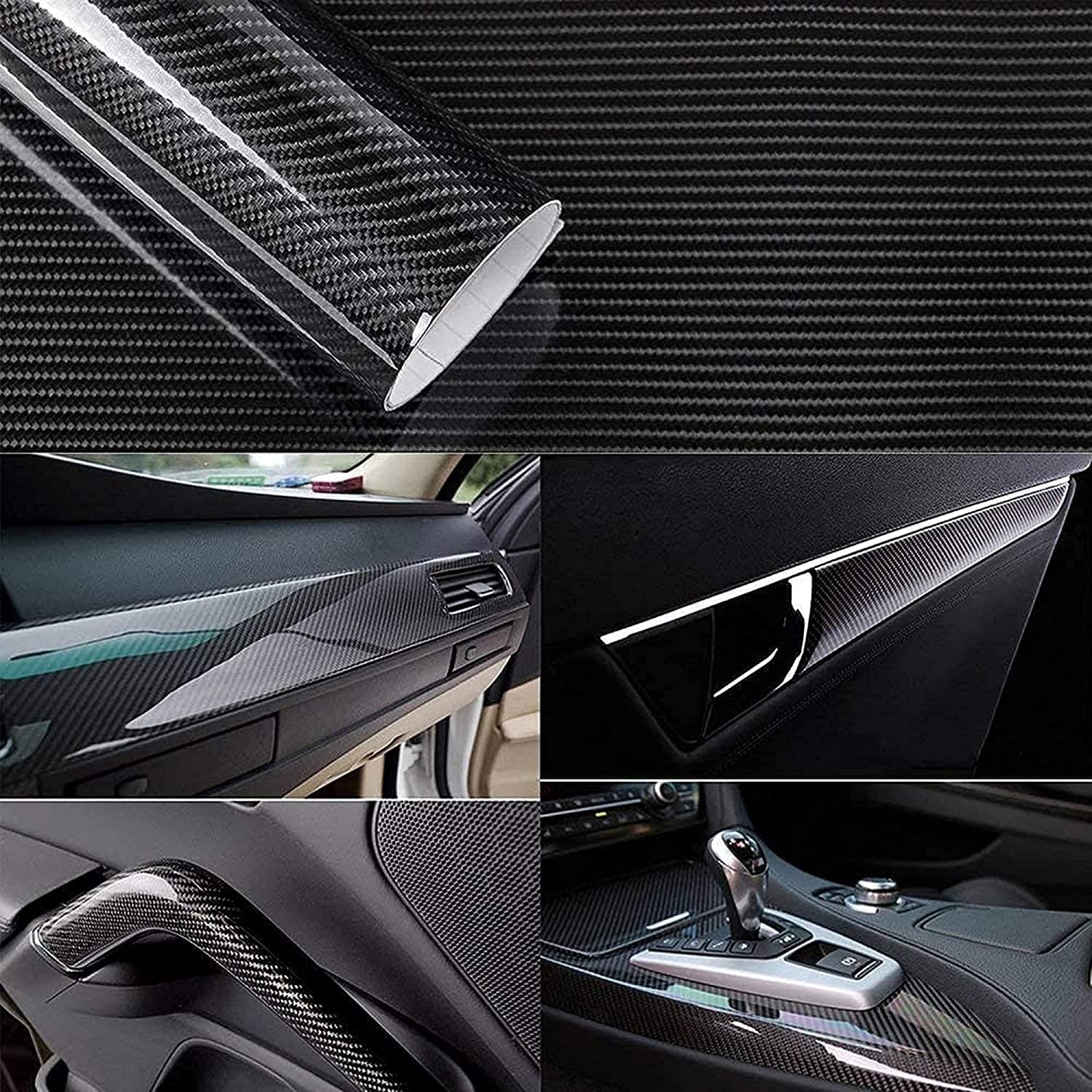 Black 6D Carbon Fiber Vinyl Wrap Roll 1Ft X 10Ft, Lypumso Super Glossy Car Wrap Film Featuring Bubble Free Air Release Technology, Car Moto Diy Interior Exterior