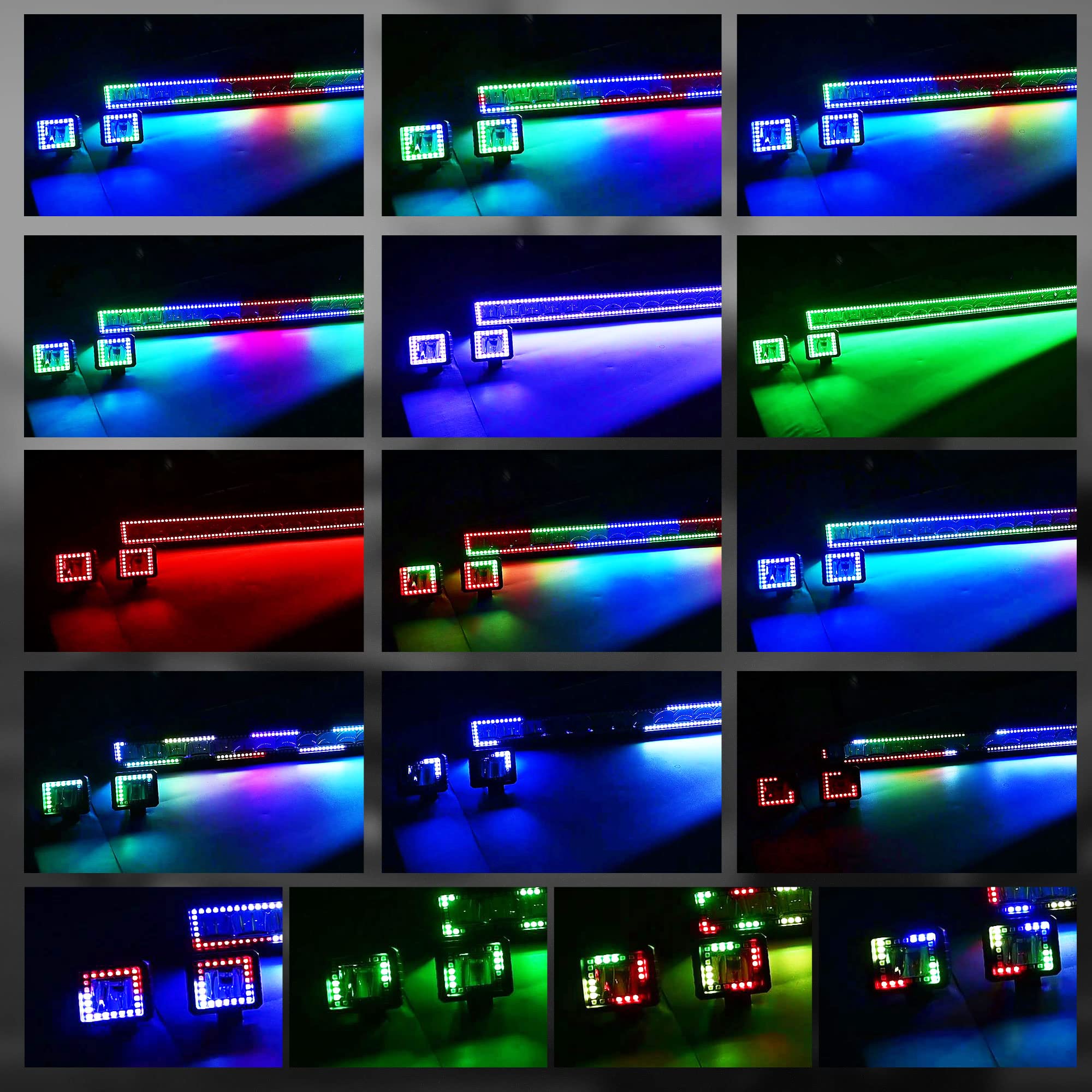 Feelon 52' Curved Rgb Led Light Bar 2X 4' Flood Led Pods With Chasing Rgb Halo 16 Solid Colors Offroad Driving Fog Lights With Switch Wiring Harness