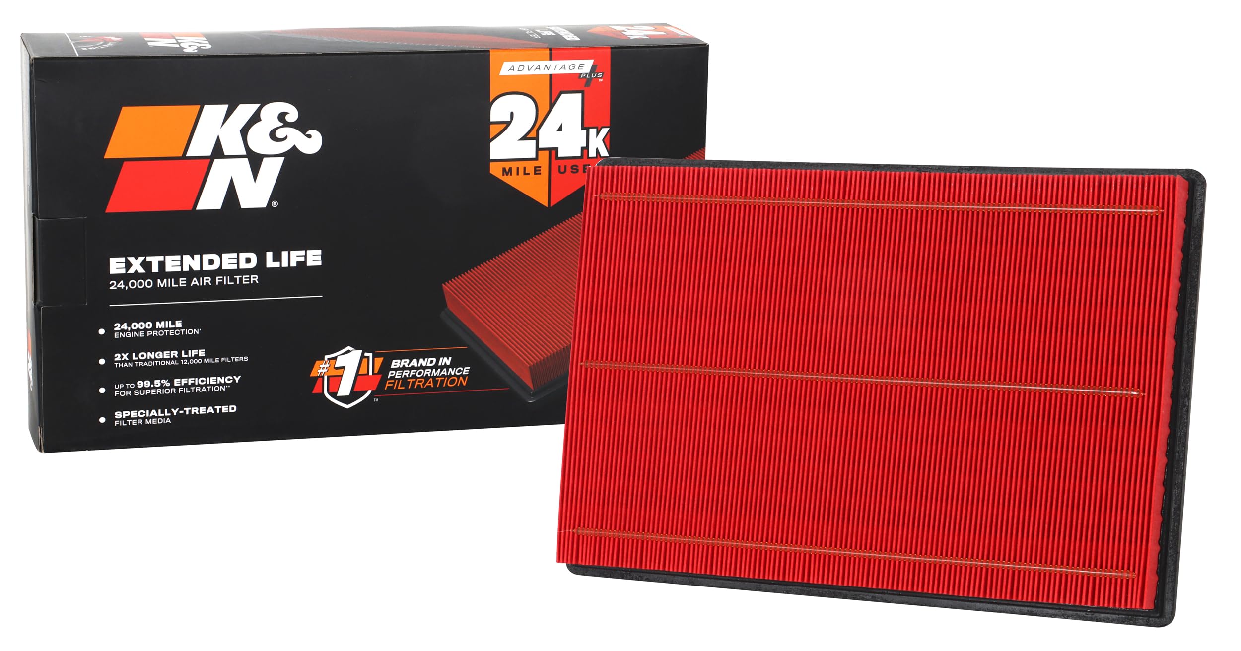 K&N Engine Air Filter: Extended Life 24,000 Mile Replacement Air Filter: Compatible With 2002-2019 Dodge Ram Truck V6/V8/V10 (15