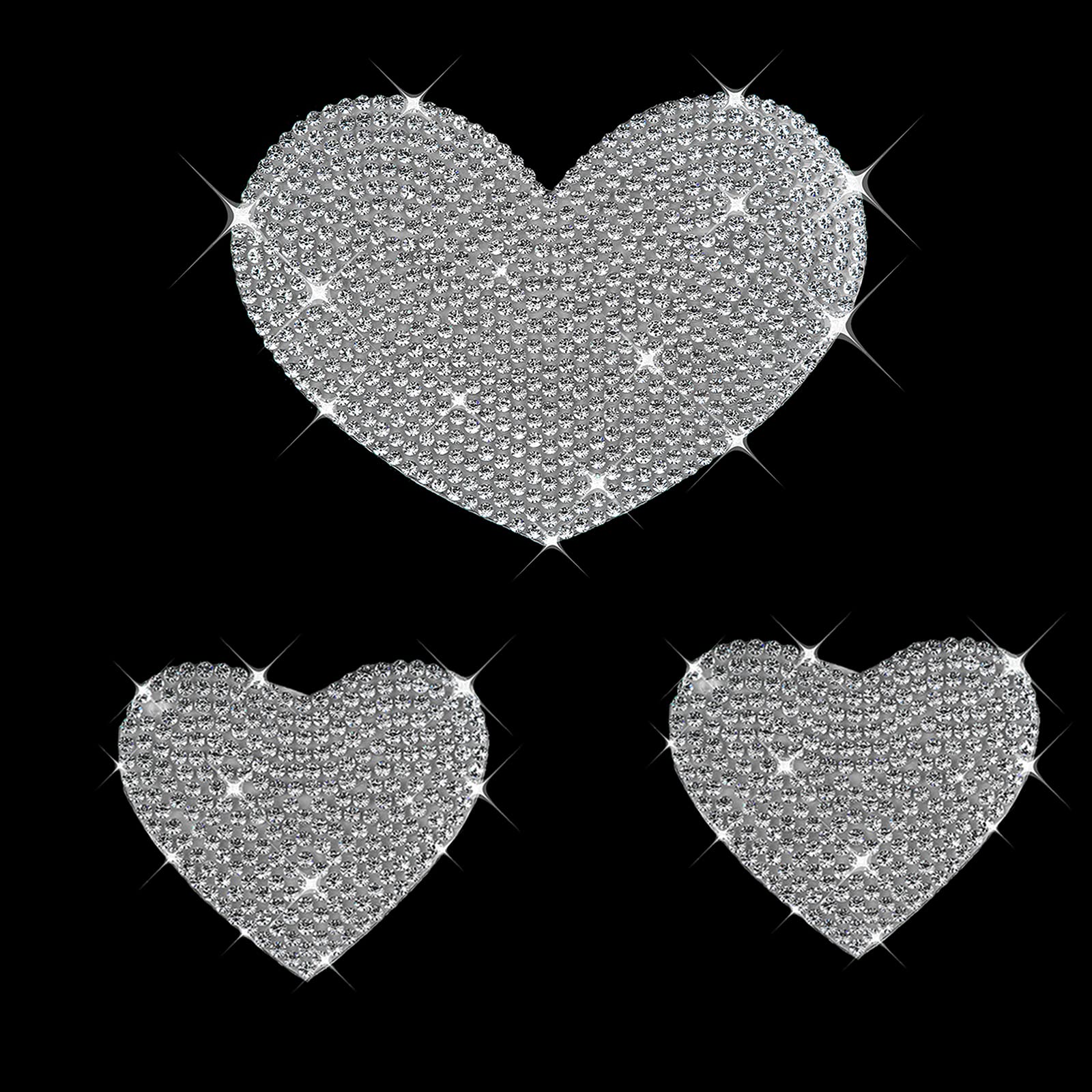 Hungmieh 3 Pcs Car Decals For Women, Bling Rhinestone Heart Stickers And Decals With Self-Adhesive Backing For Car Interior&Exte