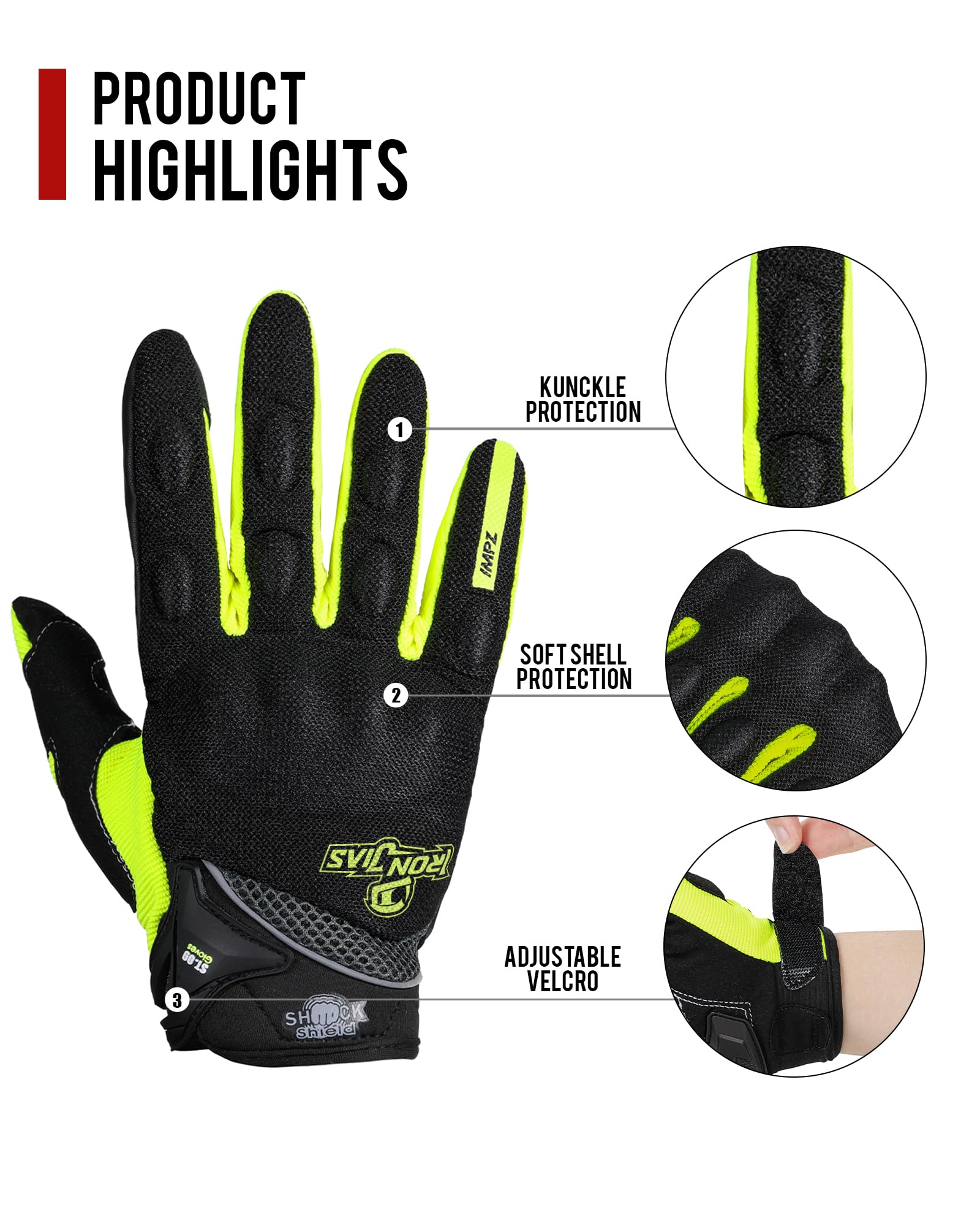 Borleni Motorcycle Gloves - Full Finger Touchscreen Motorbike Gloves For Women & Men - Camping, Climbing, Hiking, Cycling & Riding