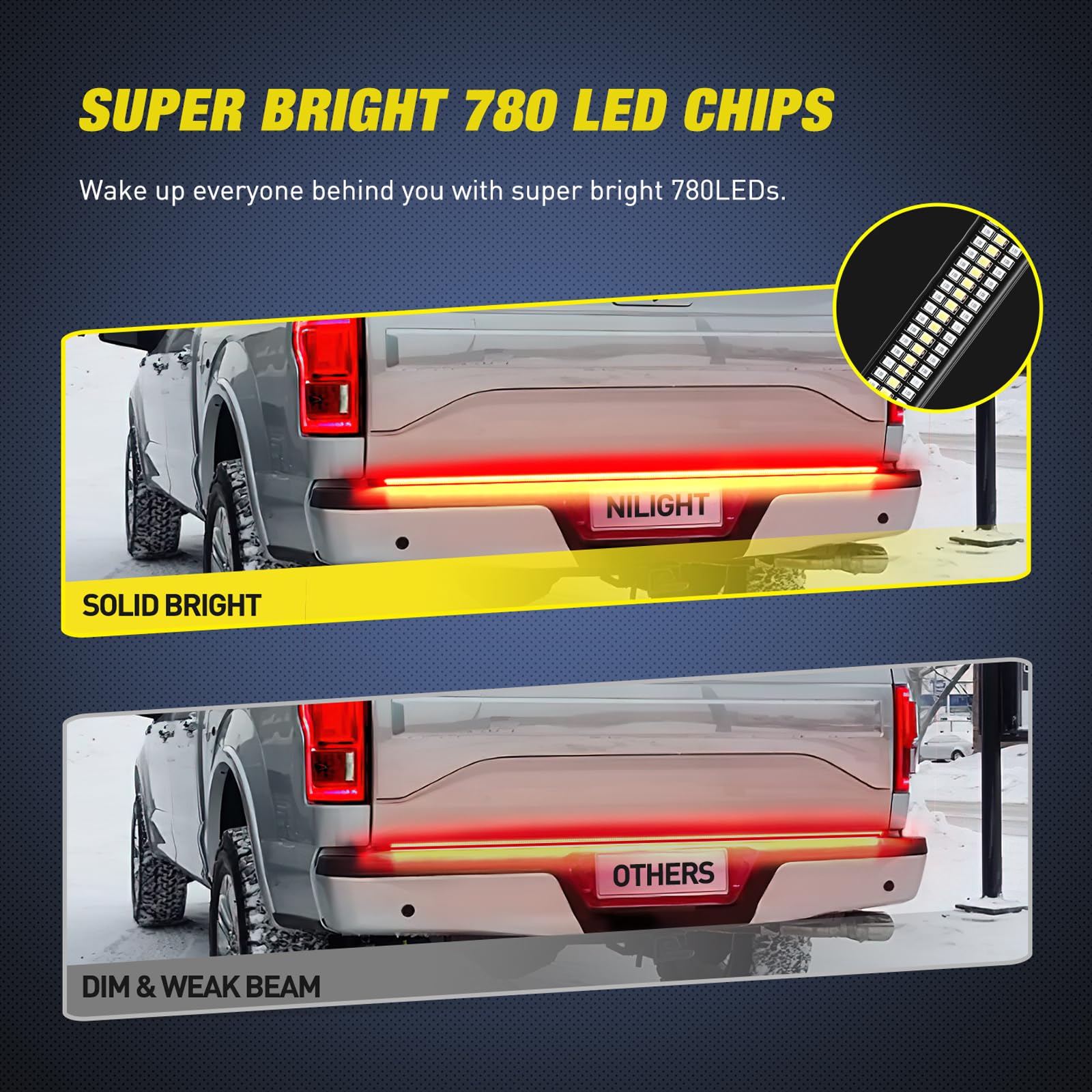 Nilight Truck Tailgate Light Strip 60'' Aluminum Frametriple Row Light Bar 1200 Led W/ Red Running Brake White Reverse Light Red