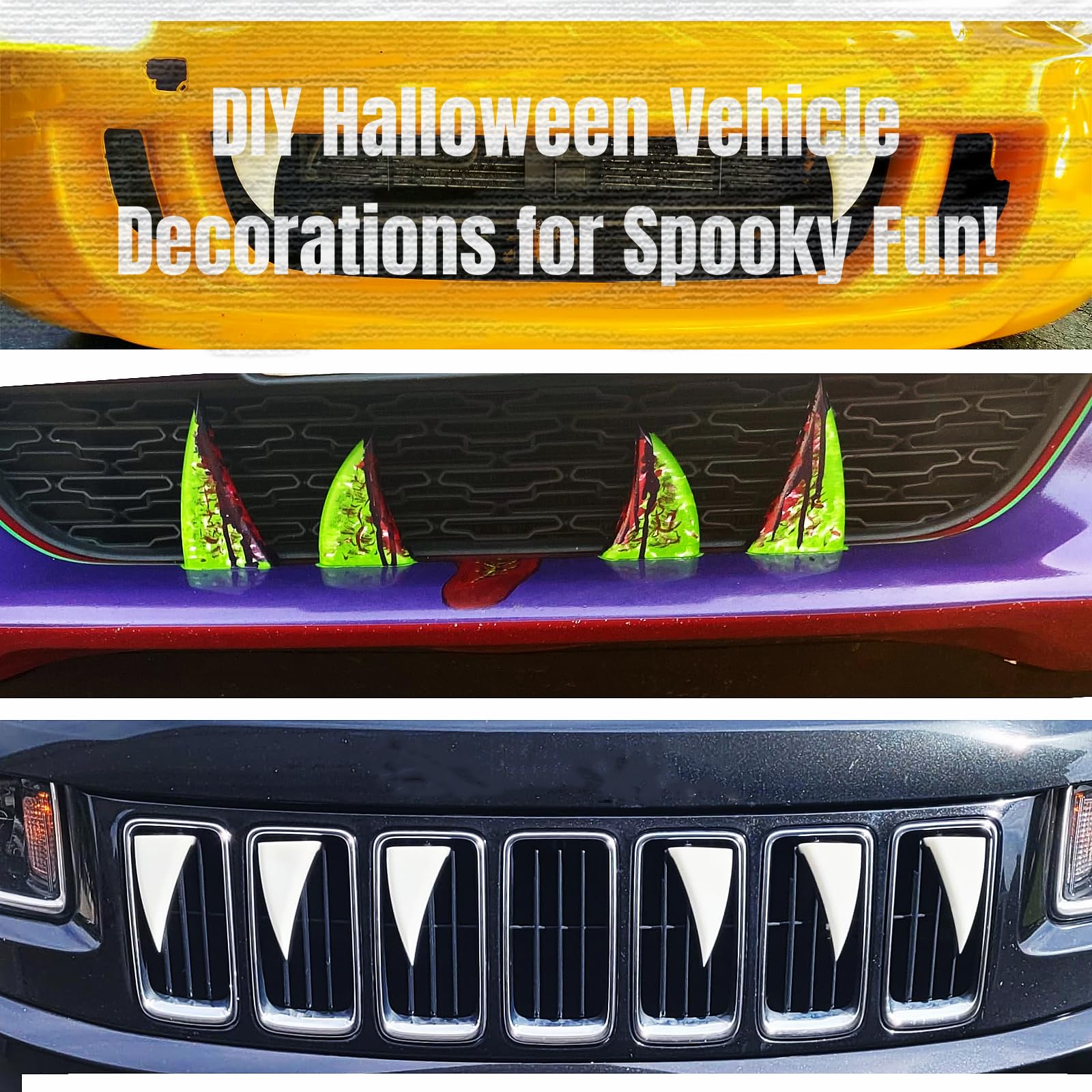 Teyouyi Halloween Decoration Car Teeth For Cars, Truck, Or Suv,Vampire Fangs Teeth For Car- Mounts To Front Grille On Vehicles,Diy Your Car,A Pair White