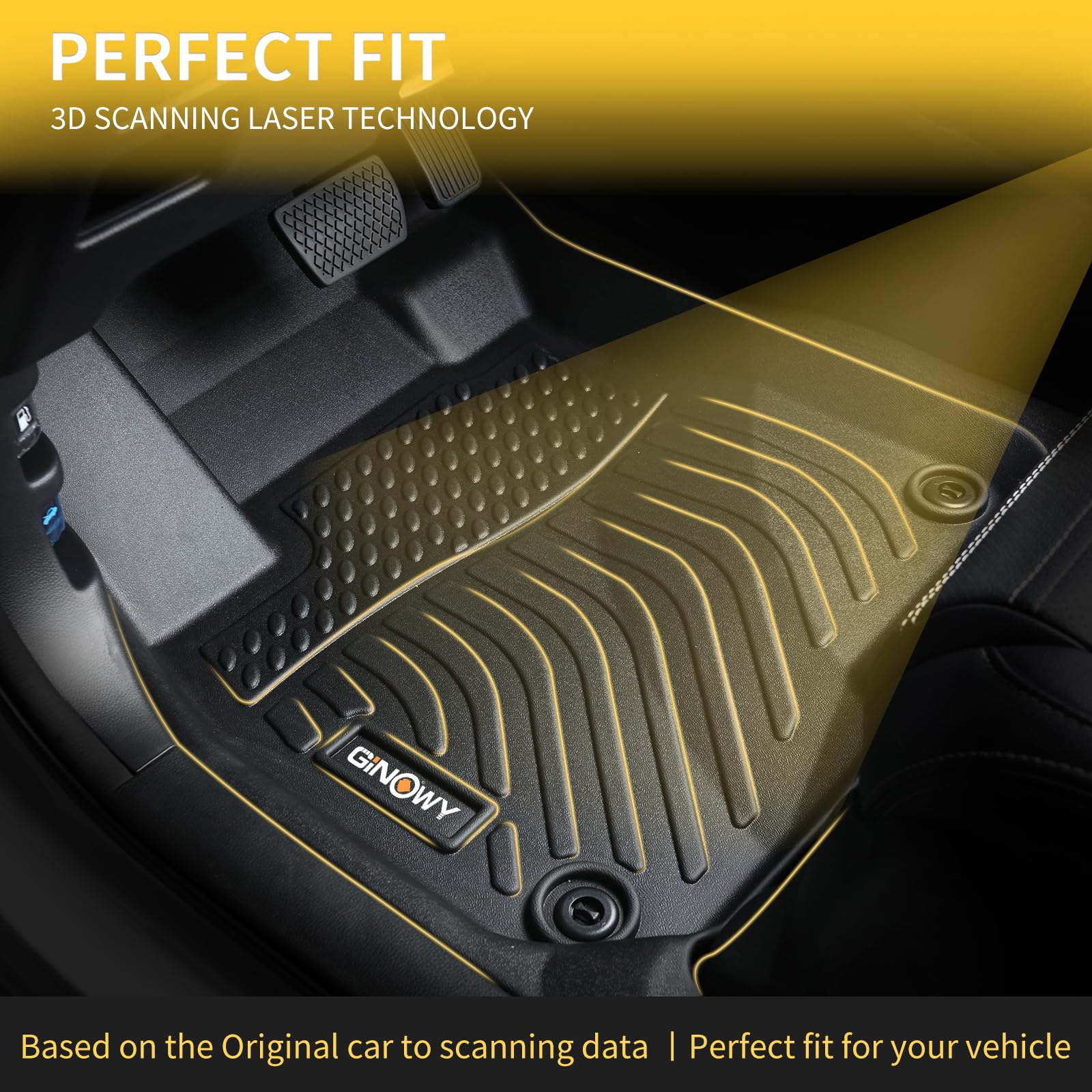 GINOWY- Floor Mats & Cargo Liner for Hyundai Santa Fe 2019-2020, TPE All Weather Protection Santa Fe Car Mats, Non-Slip Trunk Ca