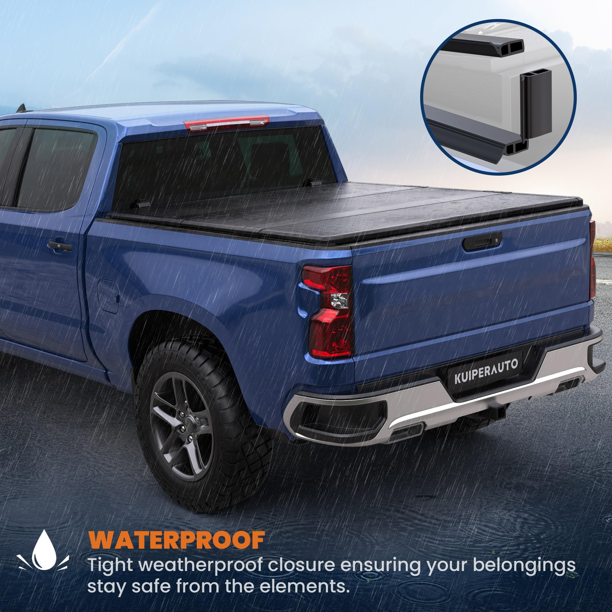 KUIPERAUTO 5.8 FT Fiberglass Quad Hard Truck Bed Tonneau Cover Compatible for 2007-2025 Chevy Silverado GMC Sierra 1500 (19 Clas