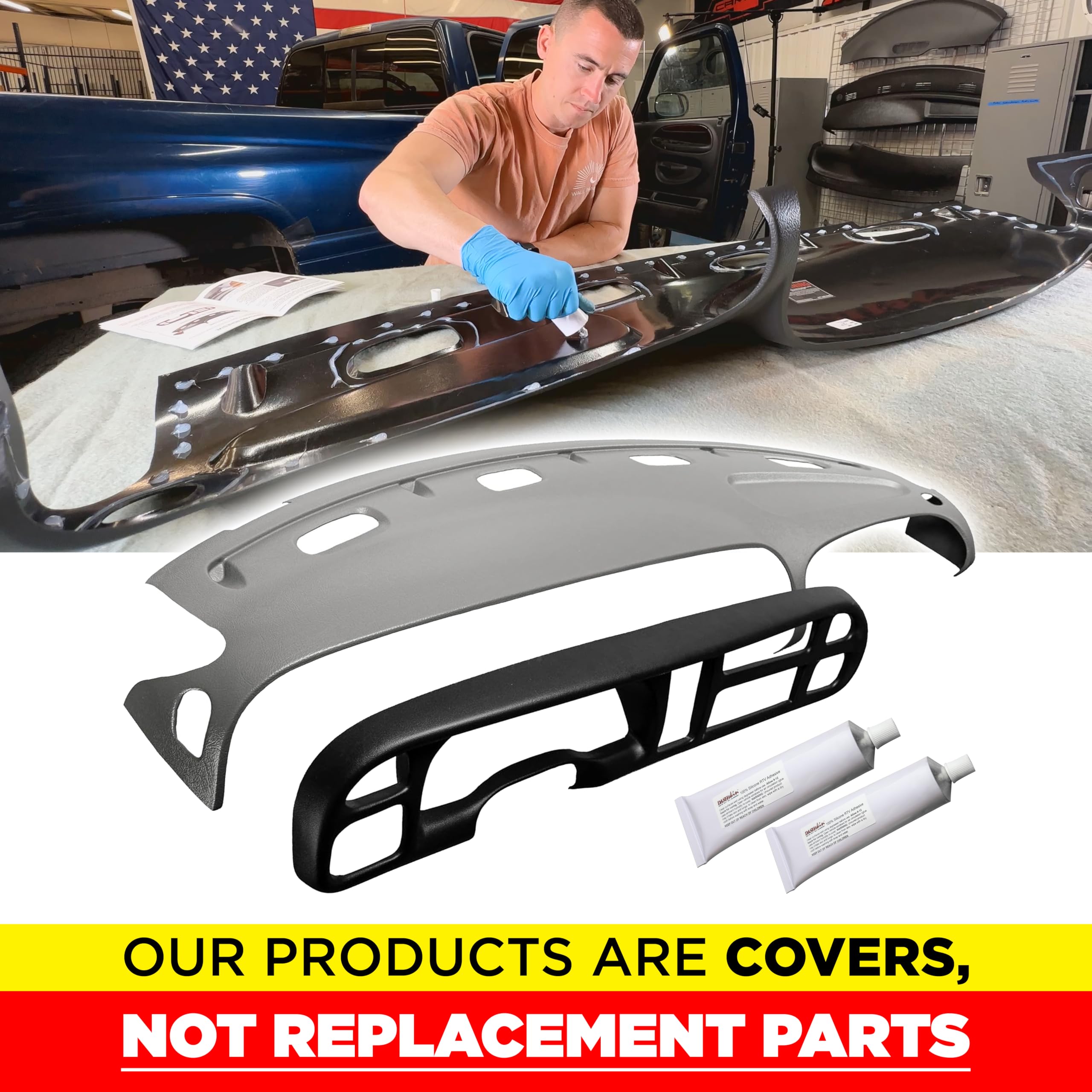 Dashskin Molded Dash Skin Cover & Bezel Cover (Not Replacement Parts) Compatible With 99-01 Dodge Ram 1500 (99-02 Ram 2500 & 350