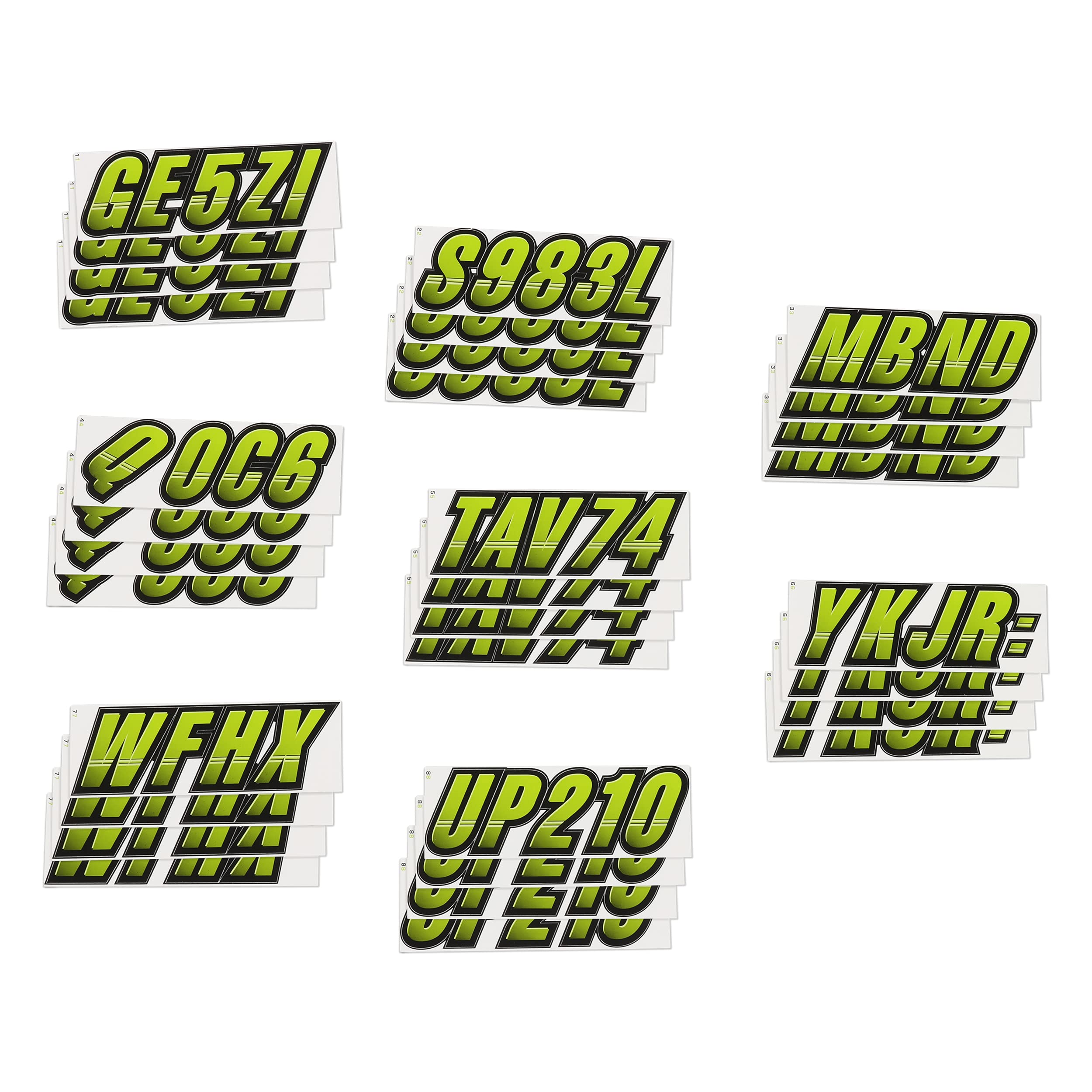 Stiffie Techtron Atomic Green/Black 3 '' Boat & Pwc Registration Decals  Numbers Letters Stickers