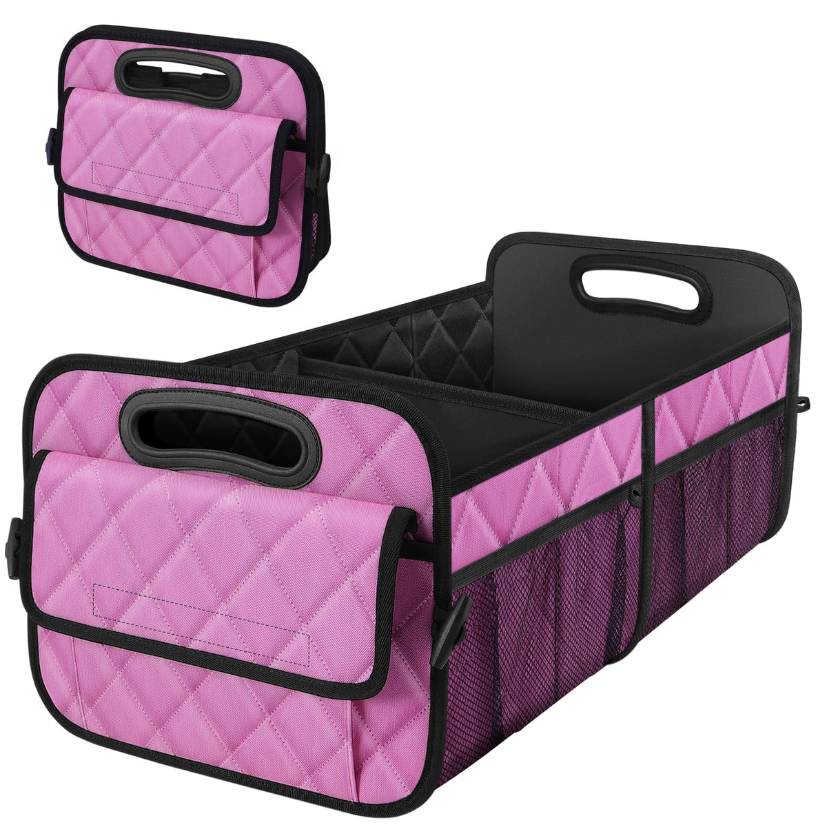 Deosk Car Trunk Organizer For Suv - 50L Waterproof Polyester Storage With 6 Big Pockets, Accessories For Women/Men (Medium, Pink