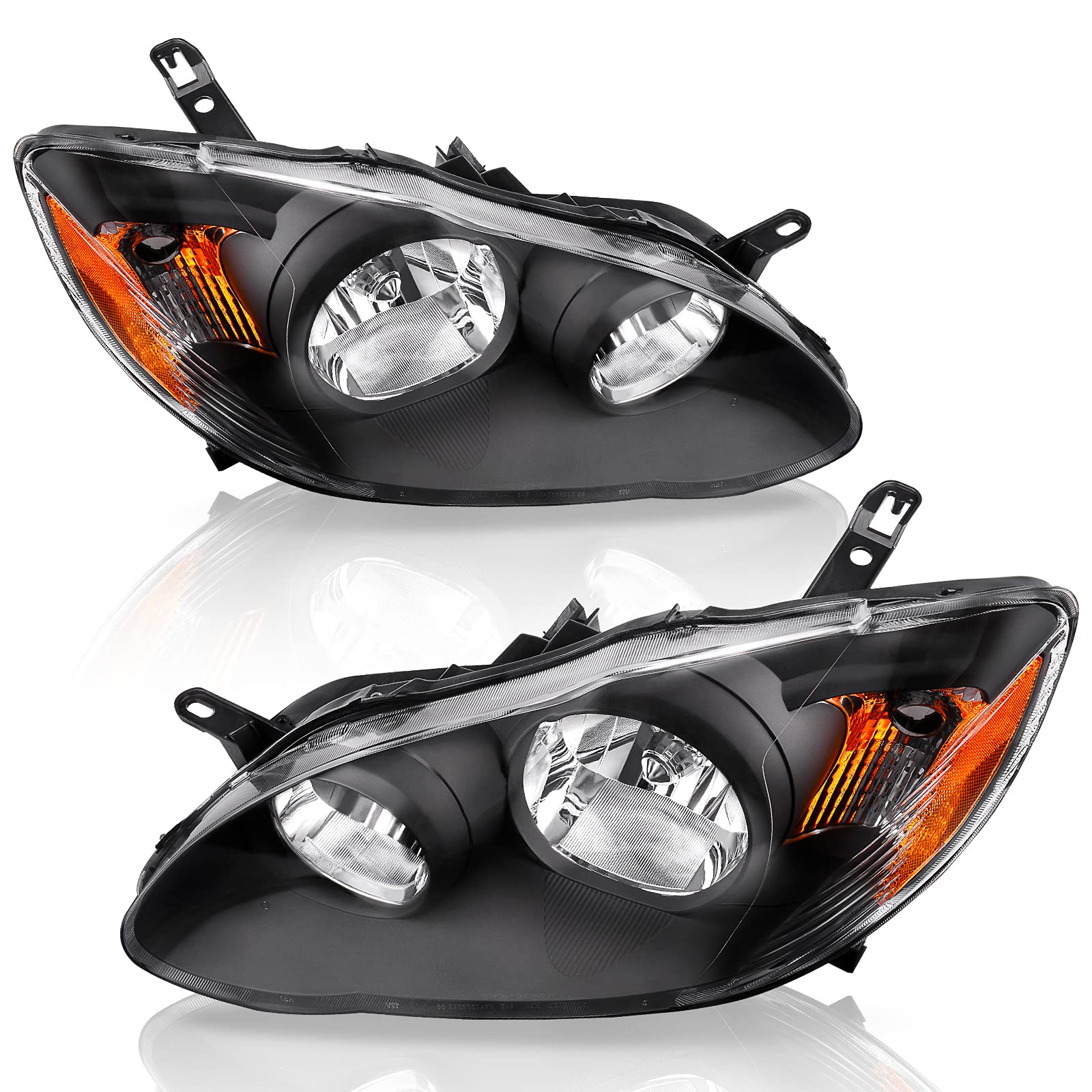 Autosaver88 Headlight Assembly Compatible With 2003 2004 2005 2006 2007 2008 Corolla Replacement Headlamp Pair Black Housing Amb