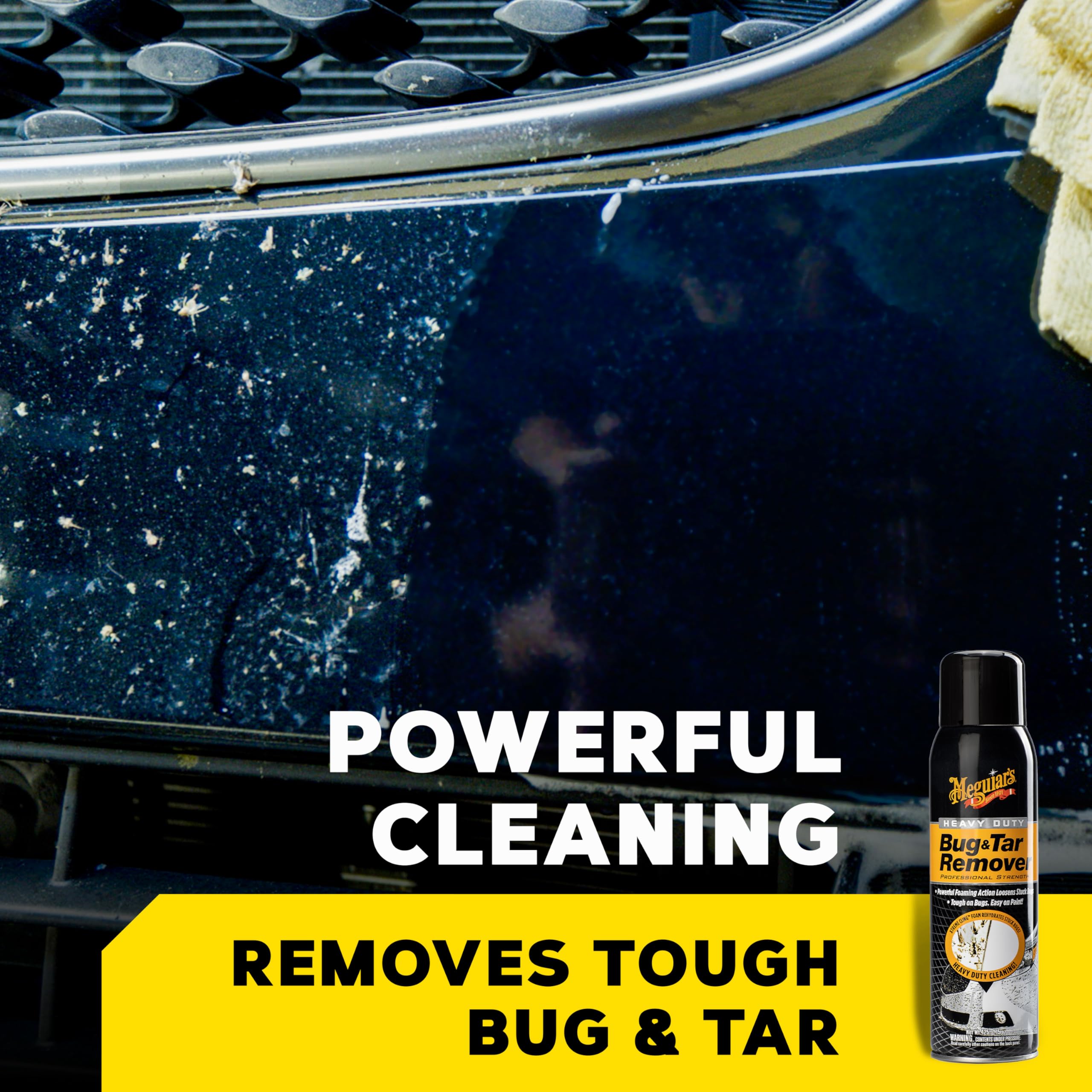 Meguiar'S Heavy Duty Bug & Tar Remover - Quick Bug Remover And Tar Remover Spray - Pro Strength Clear Coat Safe Technology With Powerful Foaming Action To Loosen Stuck Bugs, 15 Oz Aerosol