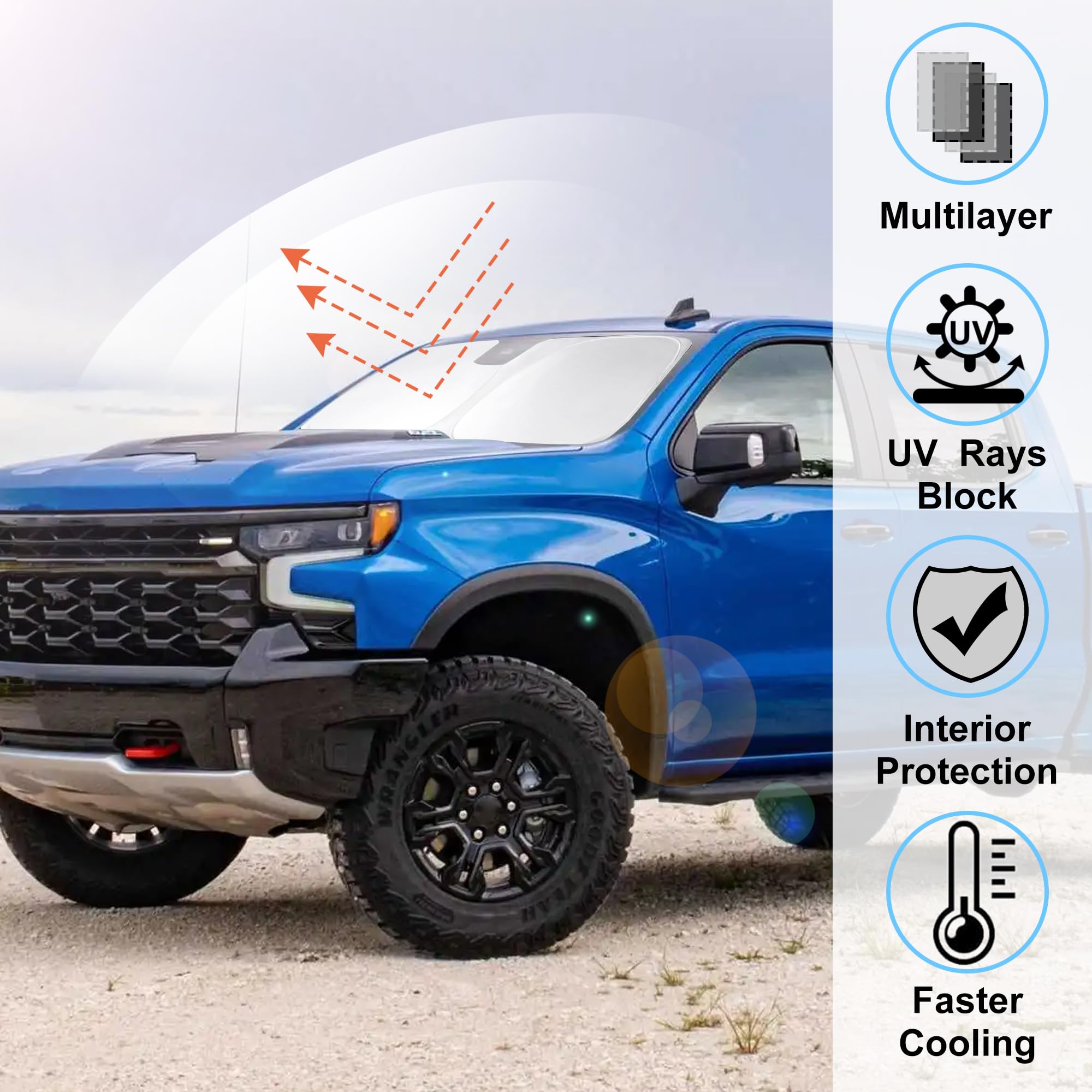 Windshield Sun Shade Compatible With 2019-2024 2025 Chevrolet/Chevy Silverado 1500 Accessories Regular Cab, Crew Cab, Double Cab