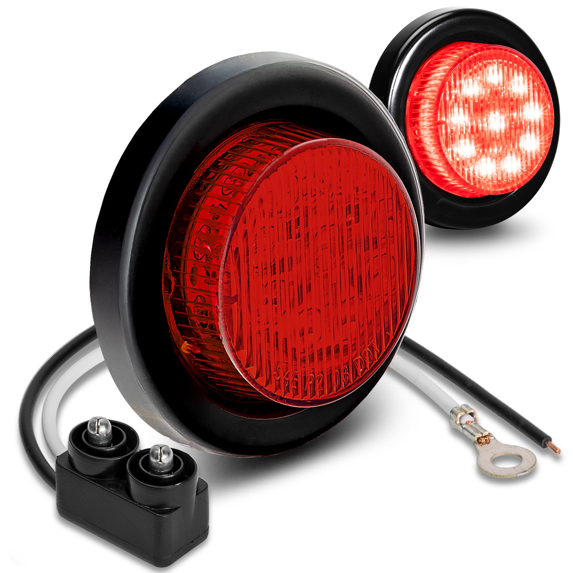True Mods 2Pc 2'' 12V Red Round Led Clearance Side Marker Lights [Dot Fmvss 108] [Sae P2] [Reflector Lens] [Grommet & Plugs] [Fl