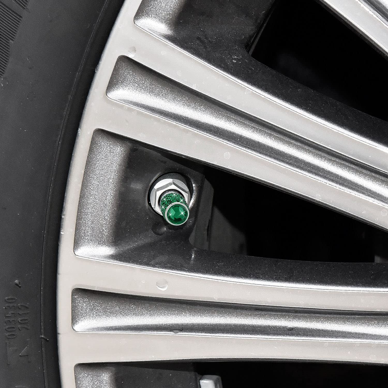ToBeQueen Green Bling Tire Valve Caps, 4 Pack Handmade Crystal Rhinestone Diamond Tire Caps Universal Dustprood Bling Green Car