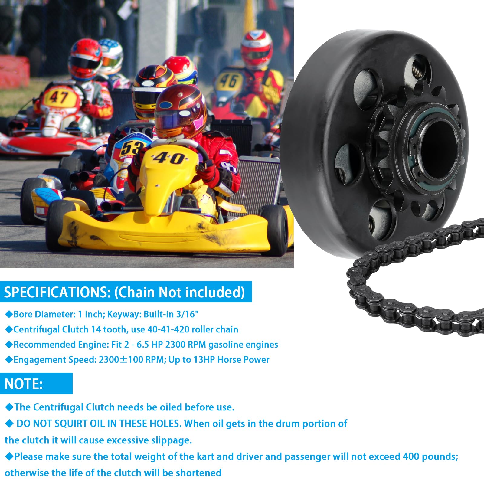 Youxmoto Go Kart Clutch 1'' Bore 14 Tooth With #40/41/420 Chain Predator 212 Centrifugal Clutch 14T For Go Kart Minibike And Fun