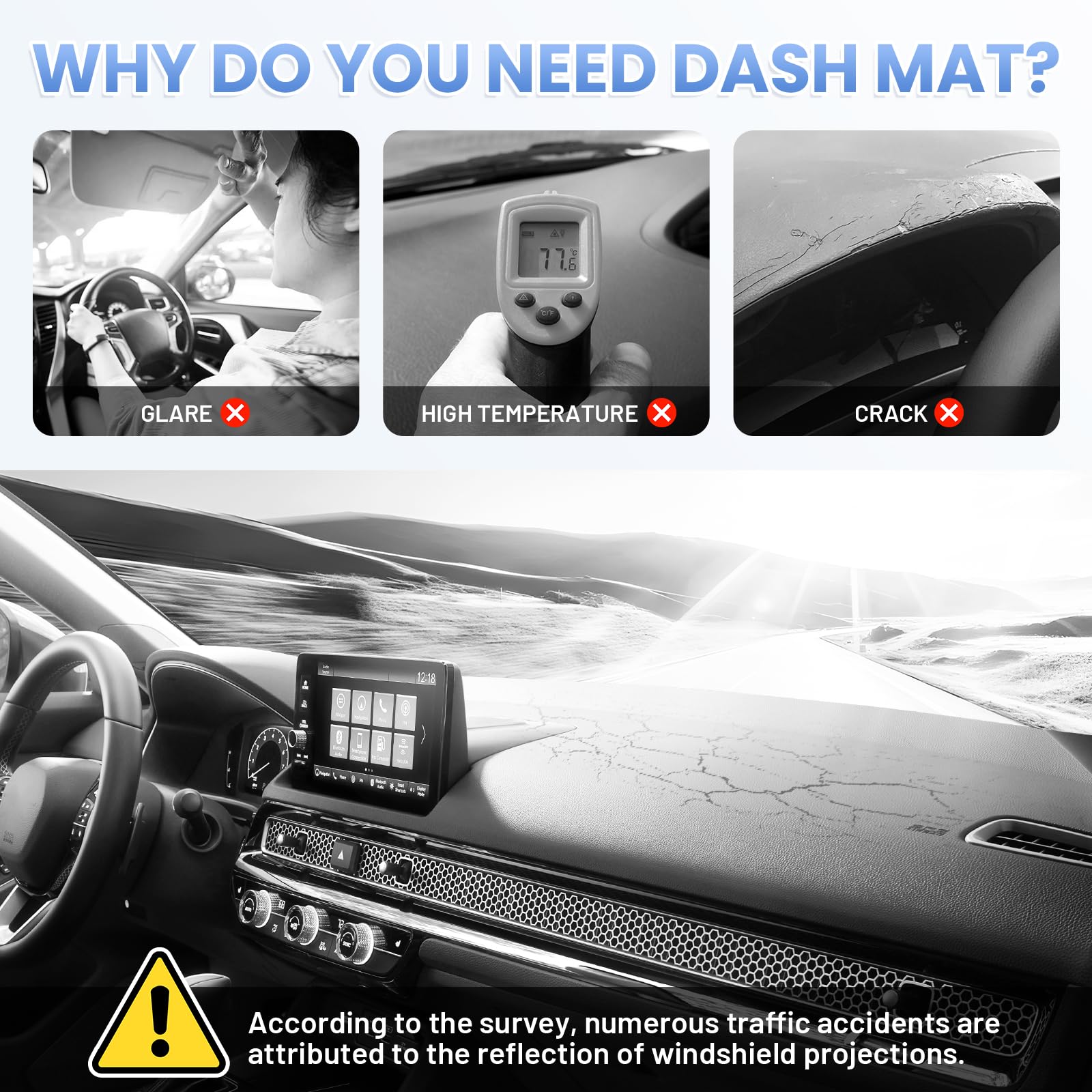 Sunsdrew Civic Dash Cover For 2025 2024 2023 2022 Honda Civic Dashboard Cover Mat For Civic 11Th Gen. Accessories Sun Shade Non-