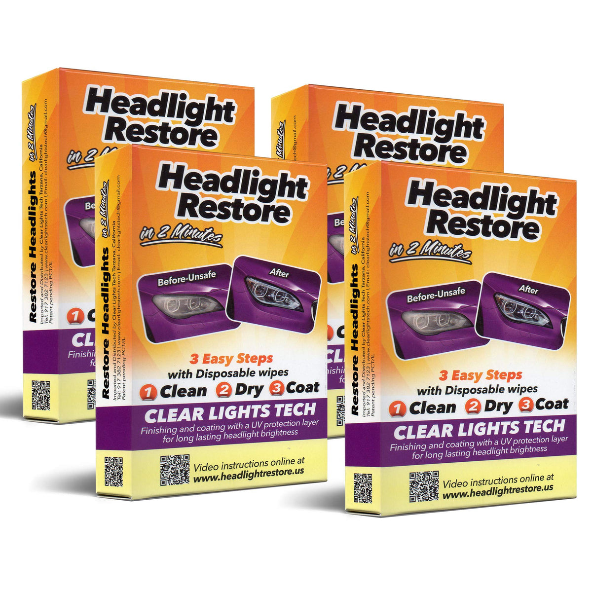 Clt Car Headlight Restoration Kit, Headlight Restorer Wipes (4)