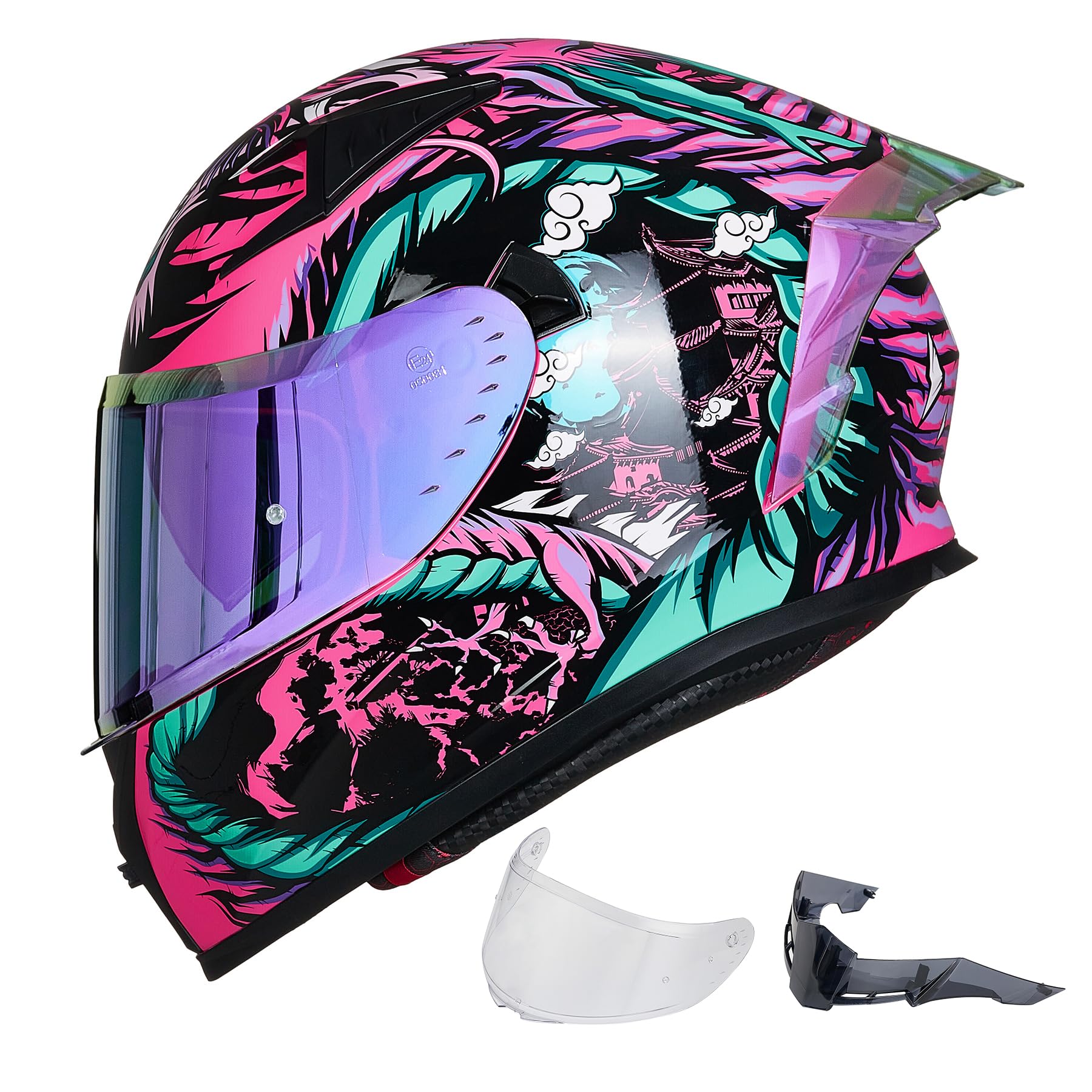 Ilm Motorcycle Helmet Full Face With Pinlock Compatible Clear&Tinted Visors And Fins Street Bike Motocross Casco Dot Model Z501(