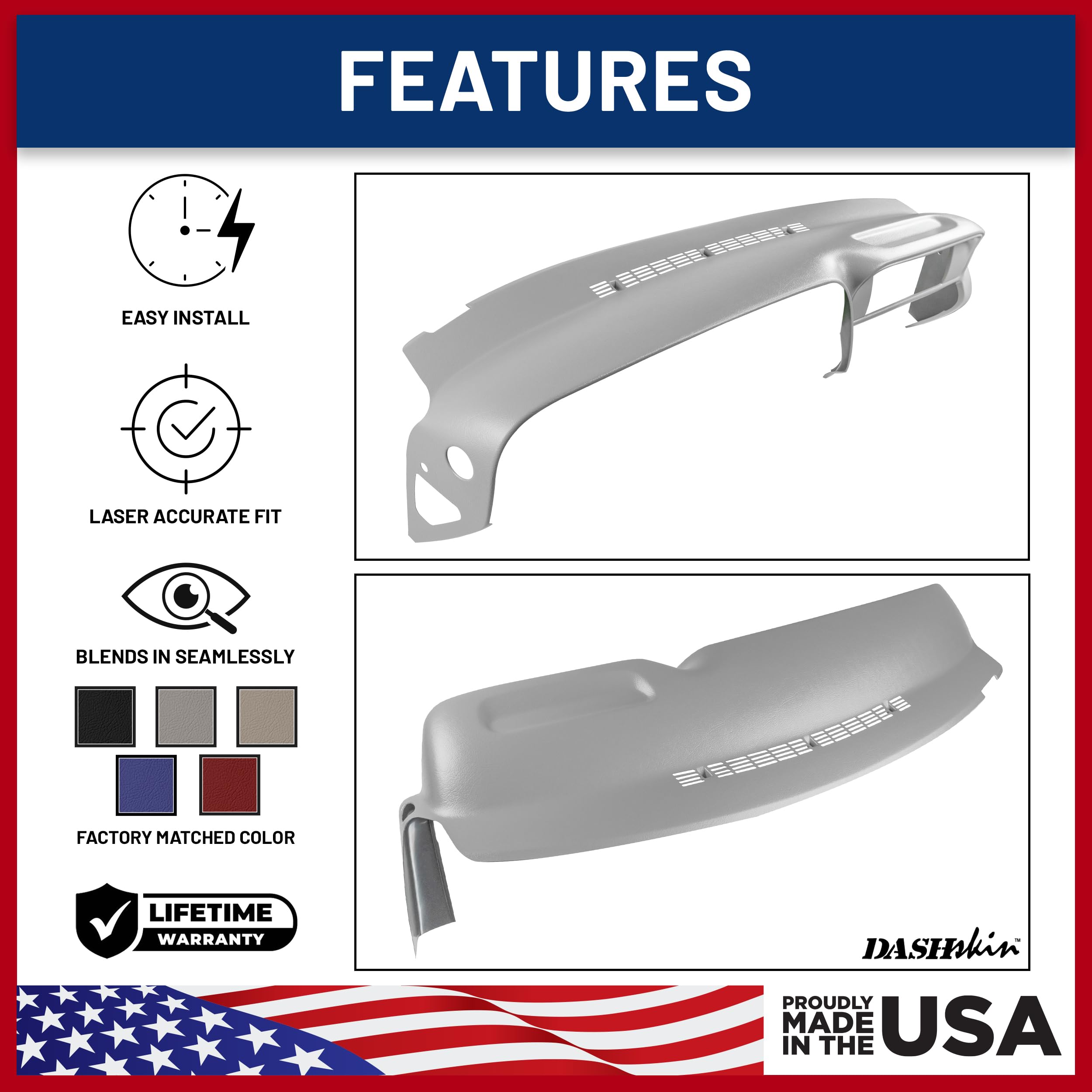 Dashskin Molded Plastic Dash Cover Compatible With 1997-2000 C1500 K1500 Tahoe Suburban Yukon & 1997-2000 Escalade In Medium Gre