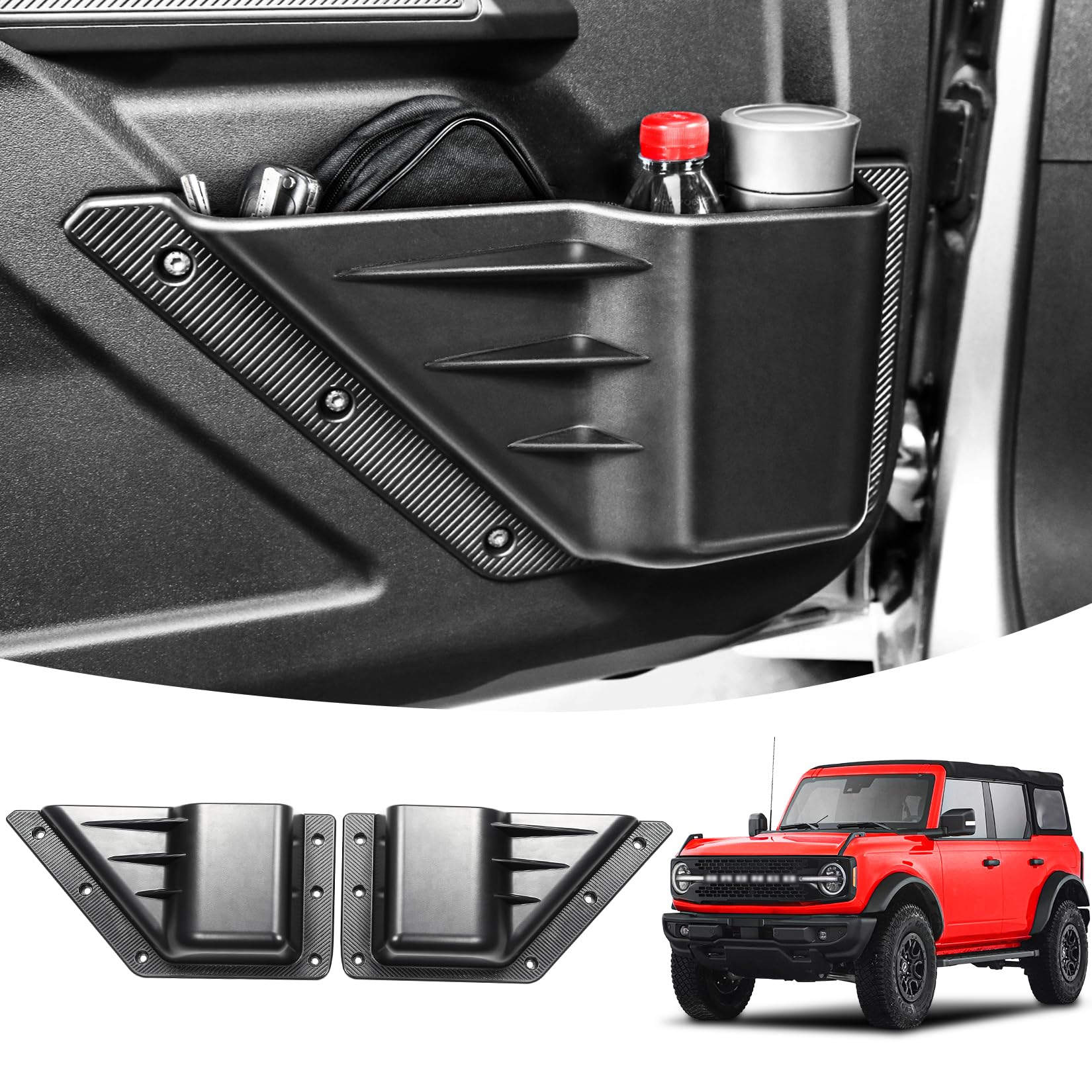 Lepz 2Pcs Front Door Storage Pockets For Ford Bronco Accessories 2024 2023 2022 2021,Door Side Organizer Box Compatible For Bron