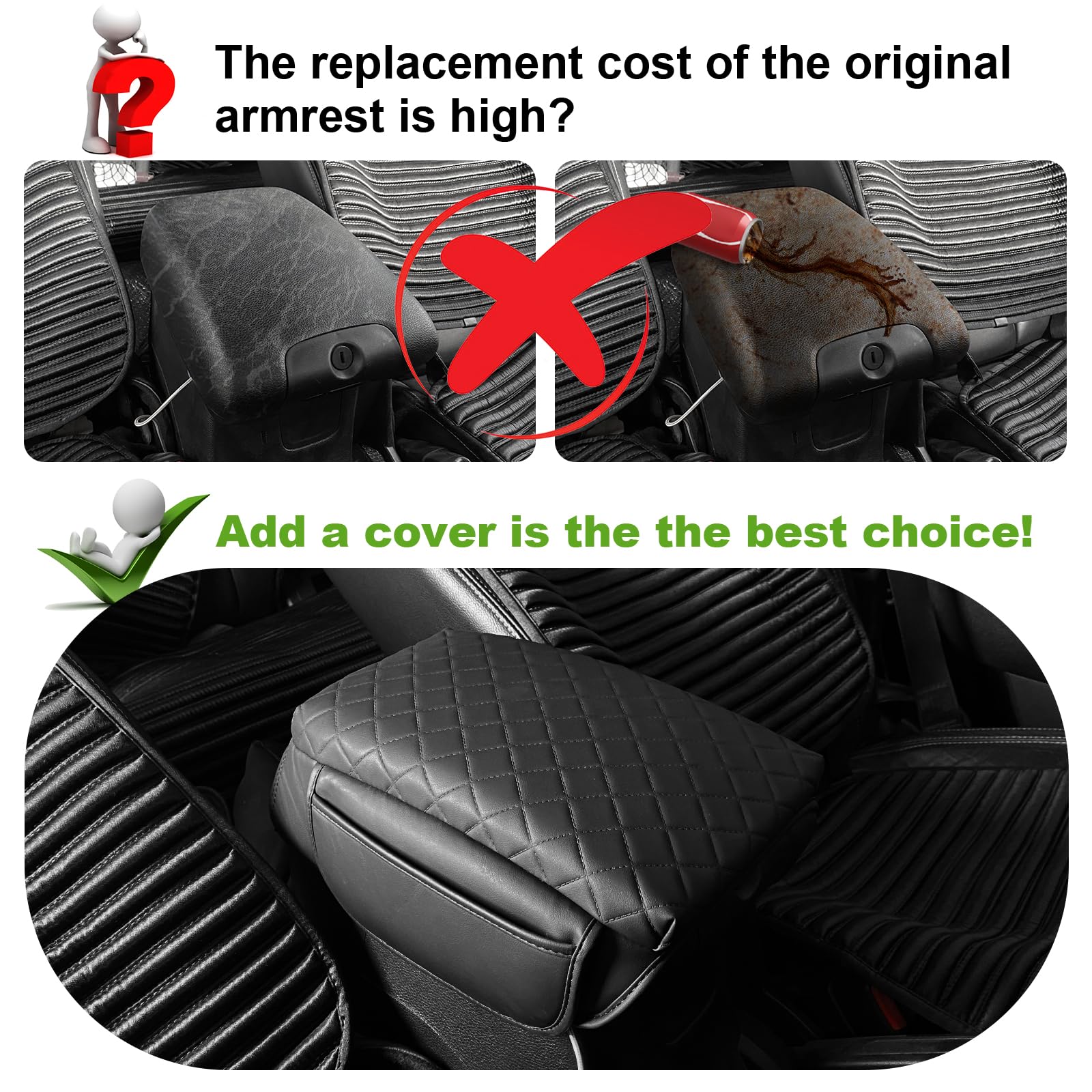 SDPVorn Armrest Cover for Jeep Wrangler Center Console Pad with Organizer Storage Pockets, Black Faux Leather Arm Rest Lid Prote