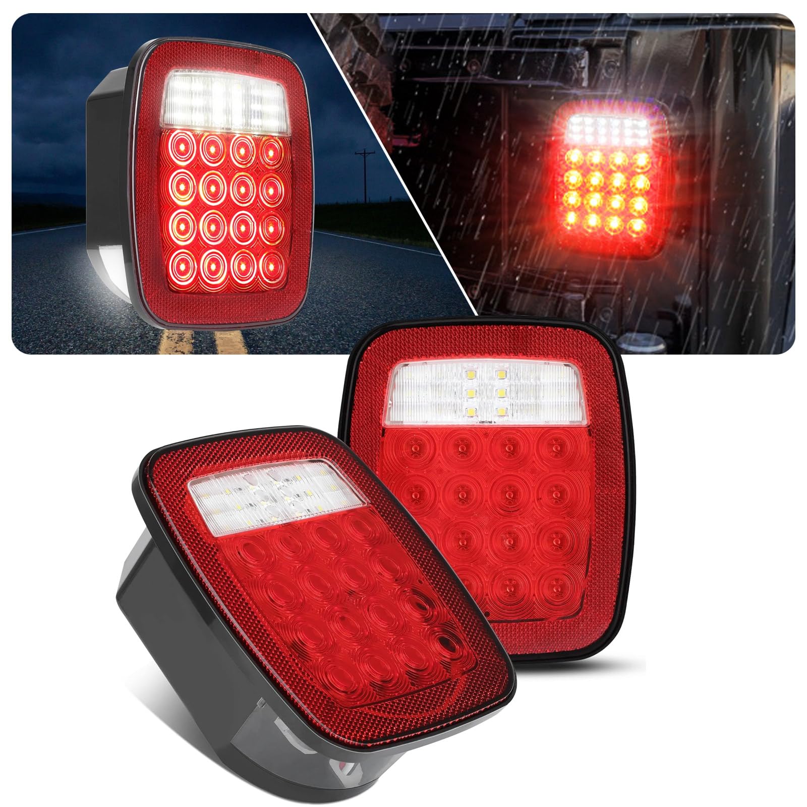 Cmvt Auto Tail Lights 38Led Universal For Jeep Wrangler Yj Tj Cj Truck Trailer Boat Rv Flatbed, Brake Stop Turn License Plate Ba