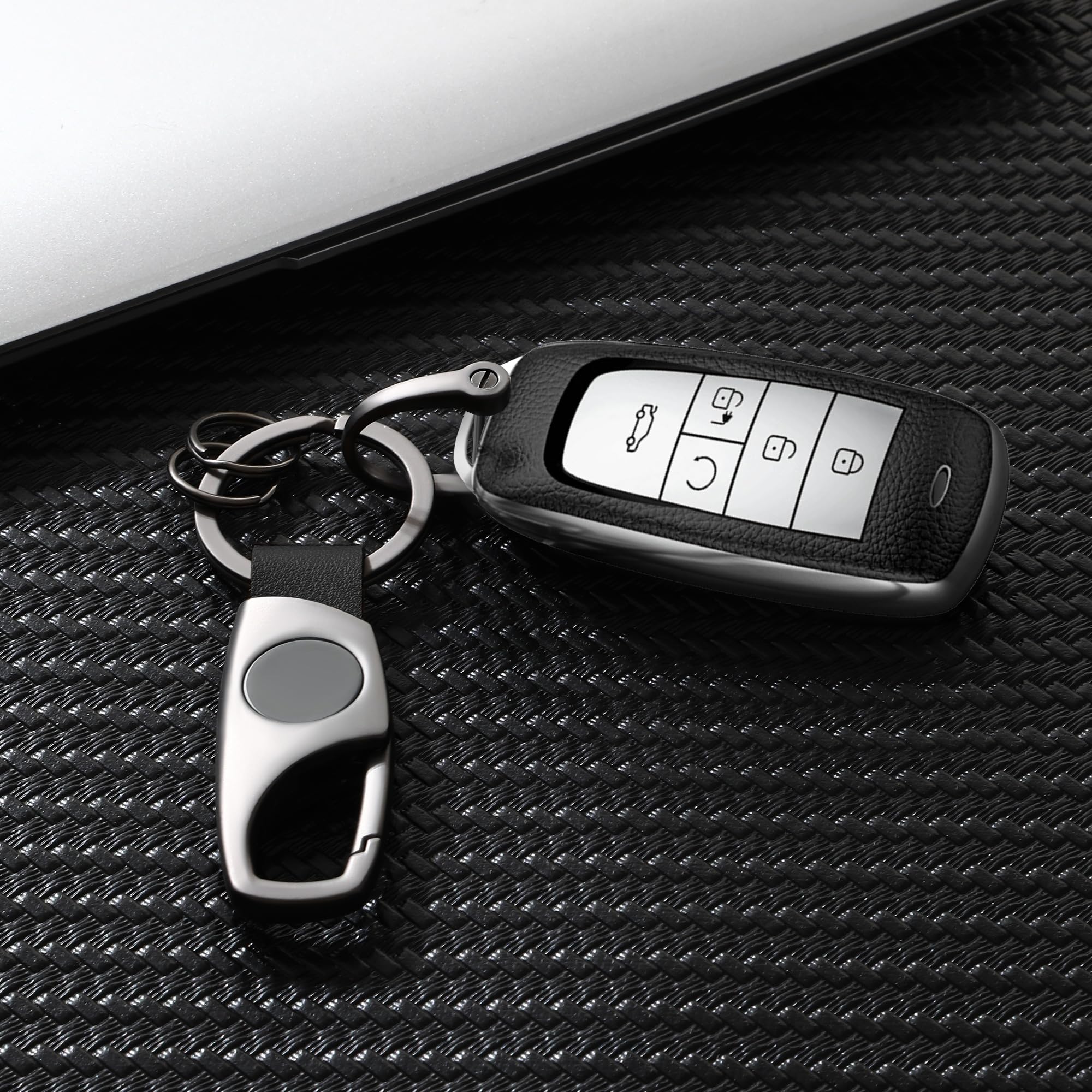 Gkeygo Carabiner Keychain, Key Chains For Car Key With 2 Key Rings And Anti-Lost D-Ring, Multifunctional Leather Keychains For M