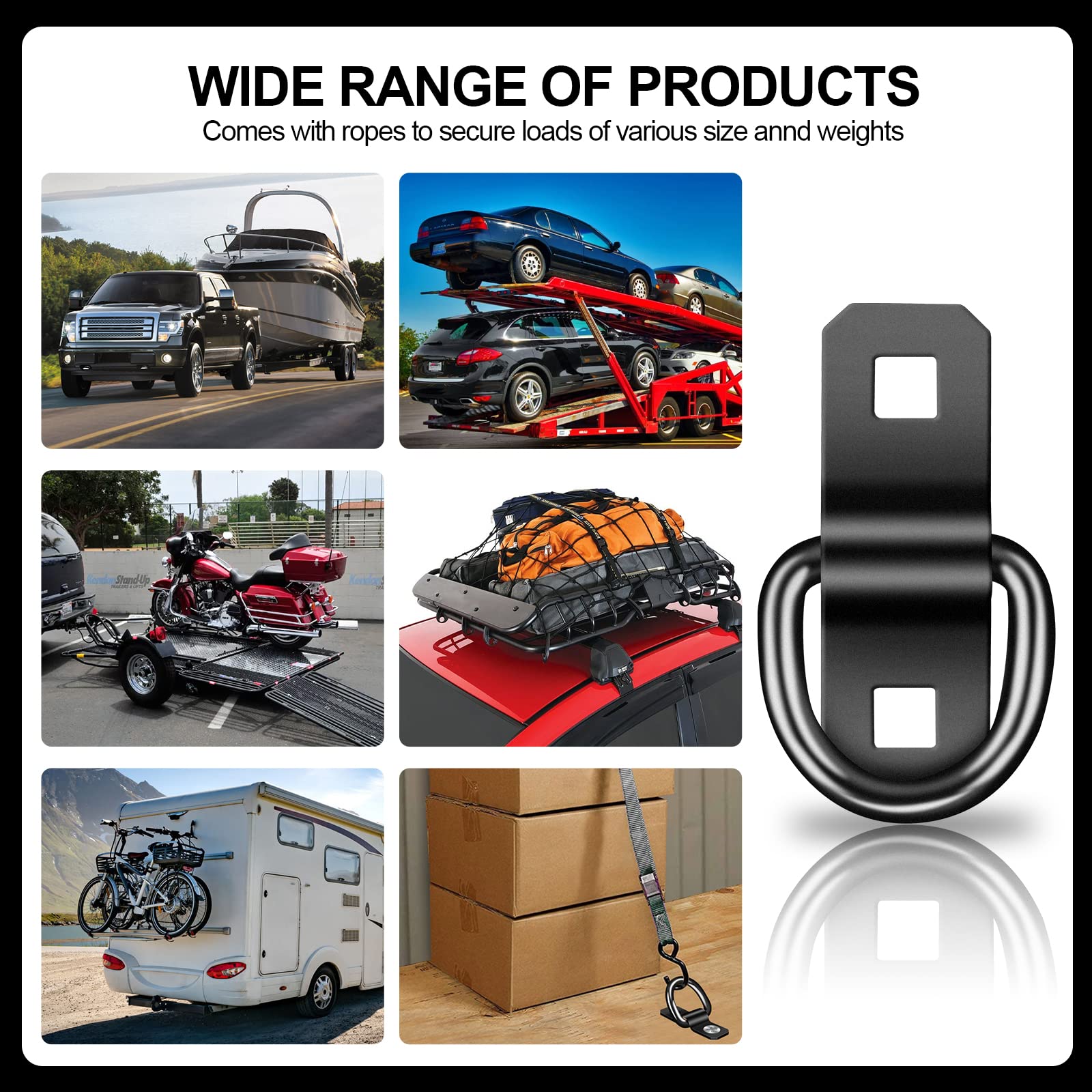 D Rings Tie Down Anchors 3/8    Heavy Duty 6000 Pound Breaking Strength For Rv Camper Pickup Trailer Cargo Control, Tying Down M