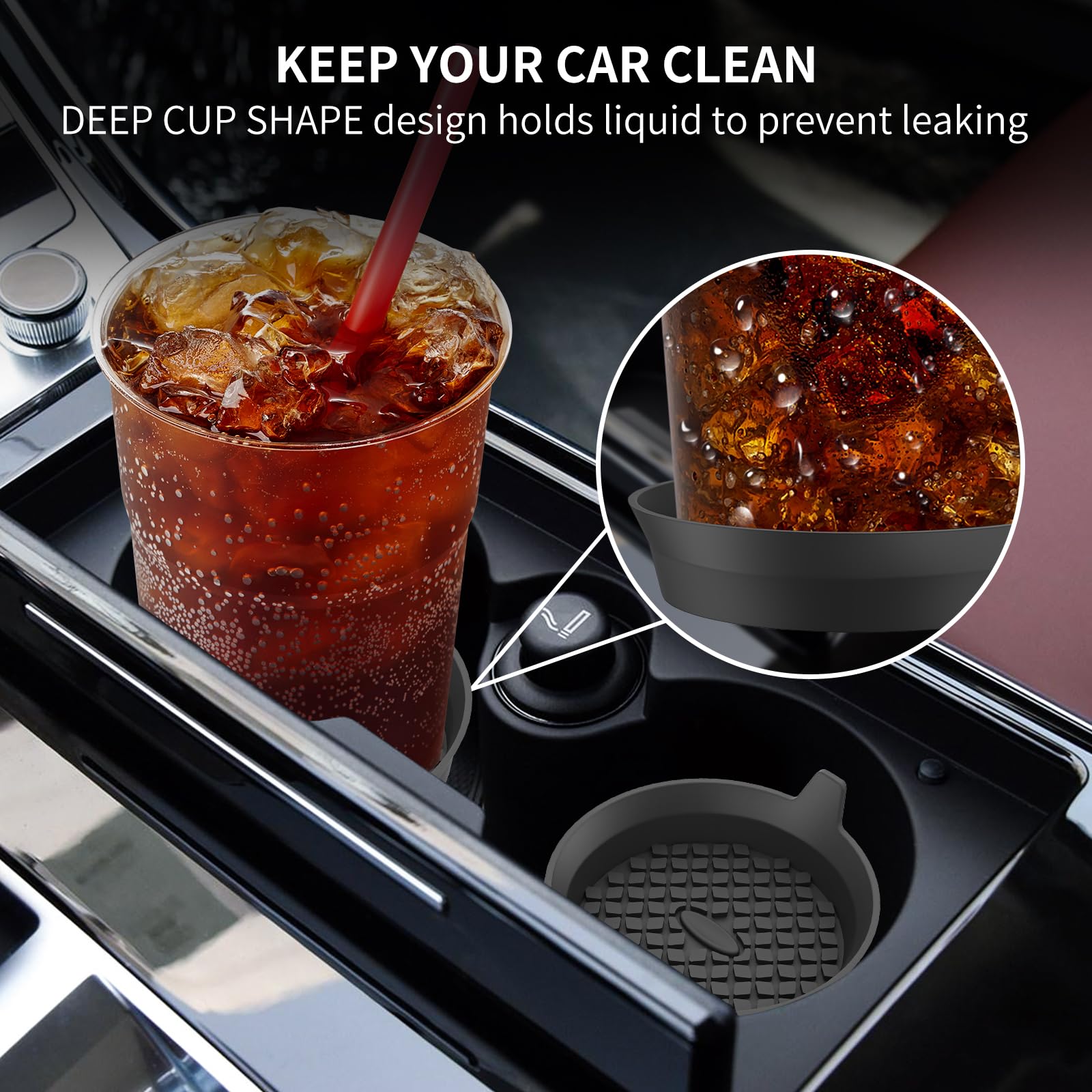 Me.Fan Car Cup Holder Coasters [4 Pack] Silicone Cups Mats, Automotive Universal Non-Slip Recessed Interior Accessories Black