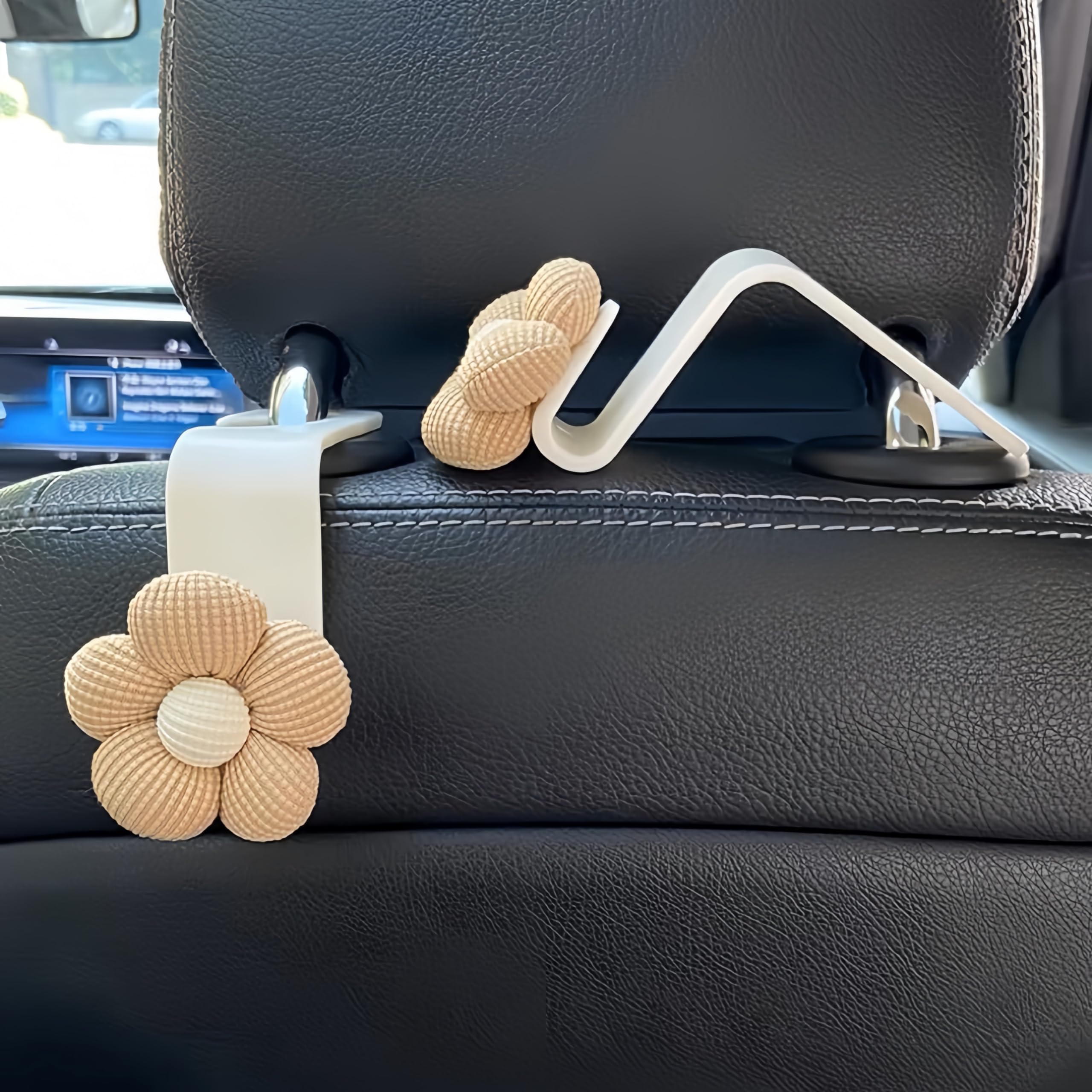 LIFOPY 2 Pack Car Purse Hooks, Cute Bow Car Seat Headrest Hook Hanger for Purses and Bags, Space-Saving Car Accessory(Darkbrown)