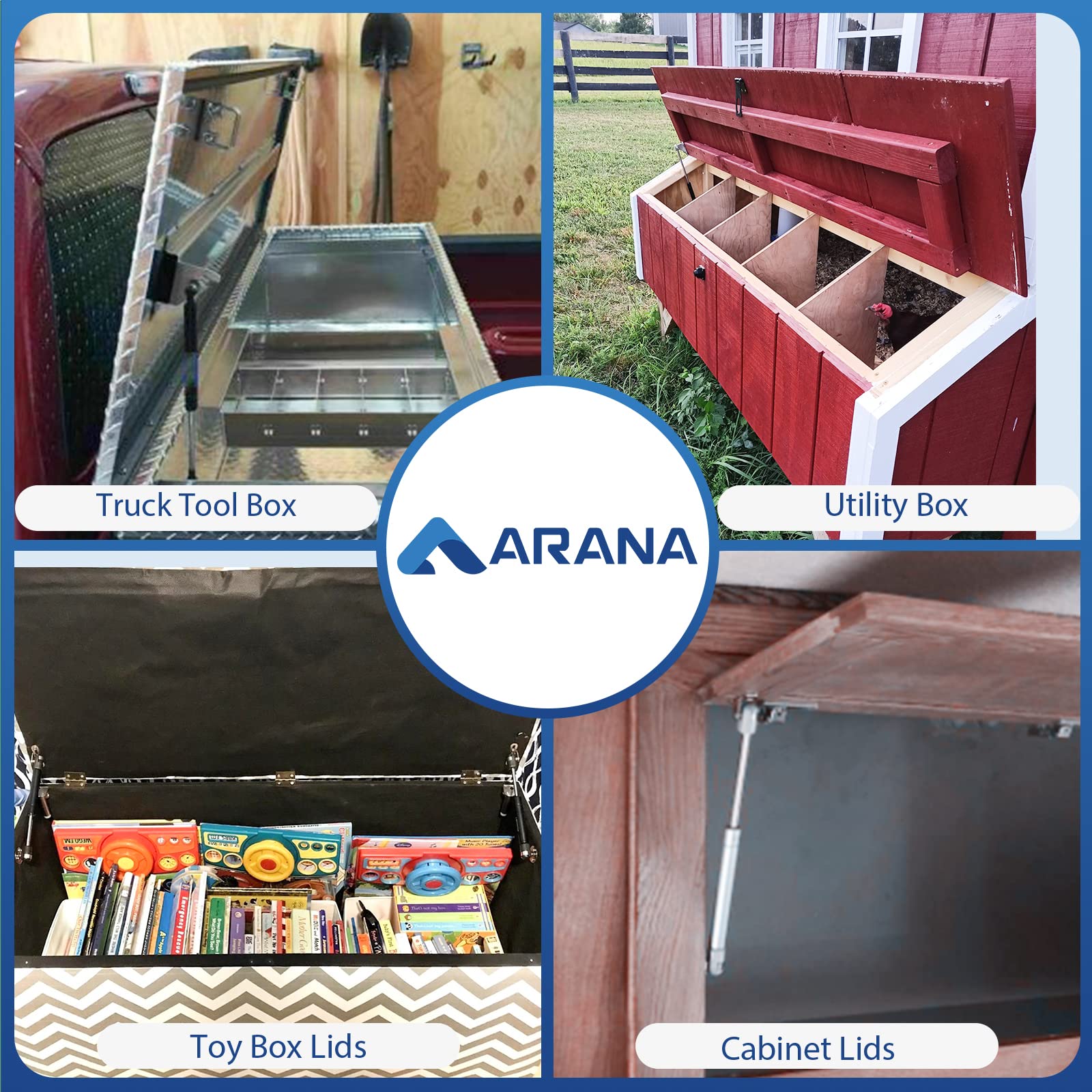 ARANA 10 '' Gas Shocks Struts Springs 25 Lb/112 N Lift Support Props C16-09322 for Truck Tool Box Lid Leer Pickup Weatherguard T