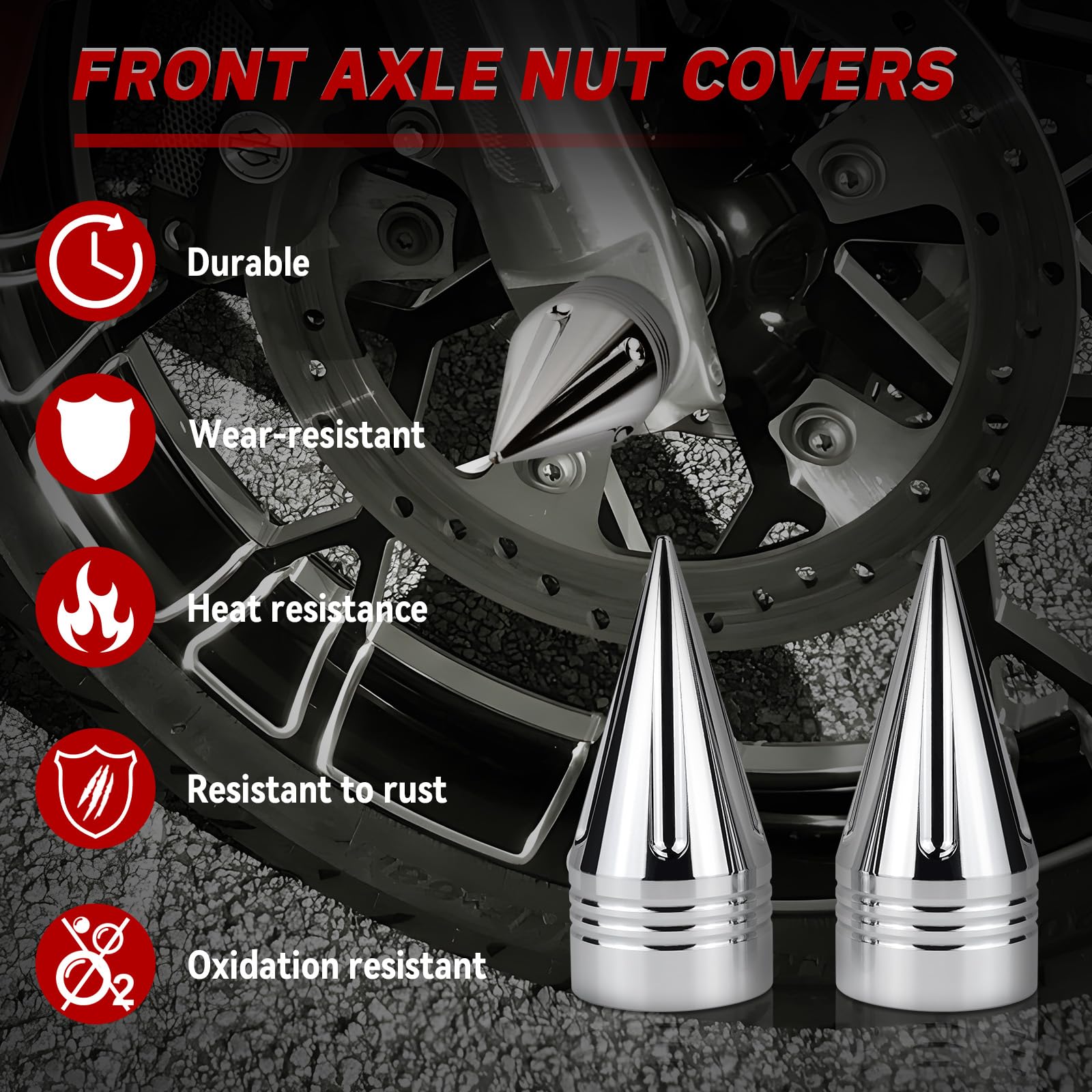 YHTIMIOX Front Axle Nut Covers - 3.6" CNC Spike Caps for Harley Touring & Dyna - Chrome Finish