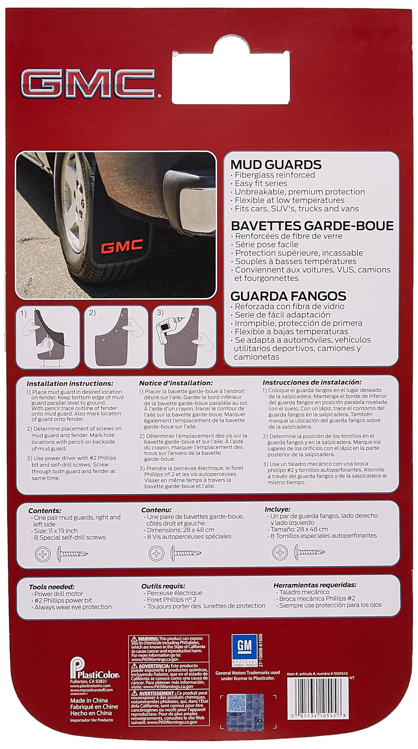 Plasticolor 000545R01 GMC Logo Easy Fit Mud Guard -19 x 11 inch -Set of 2