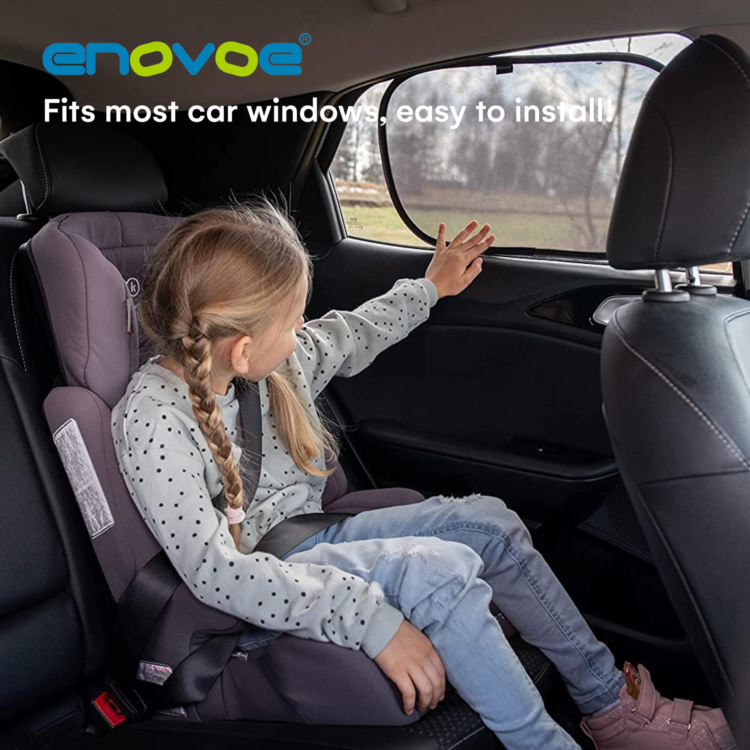 Enovoe Car Window Shade for Baby - 4 Pack Medium 19x12 - UV Protection Cling Sun Shades for Side Windows