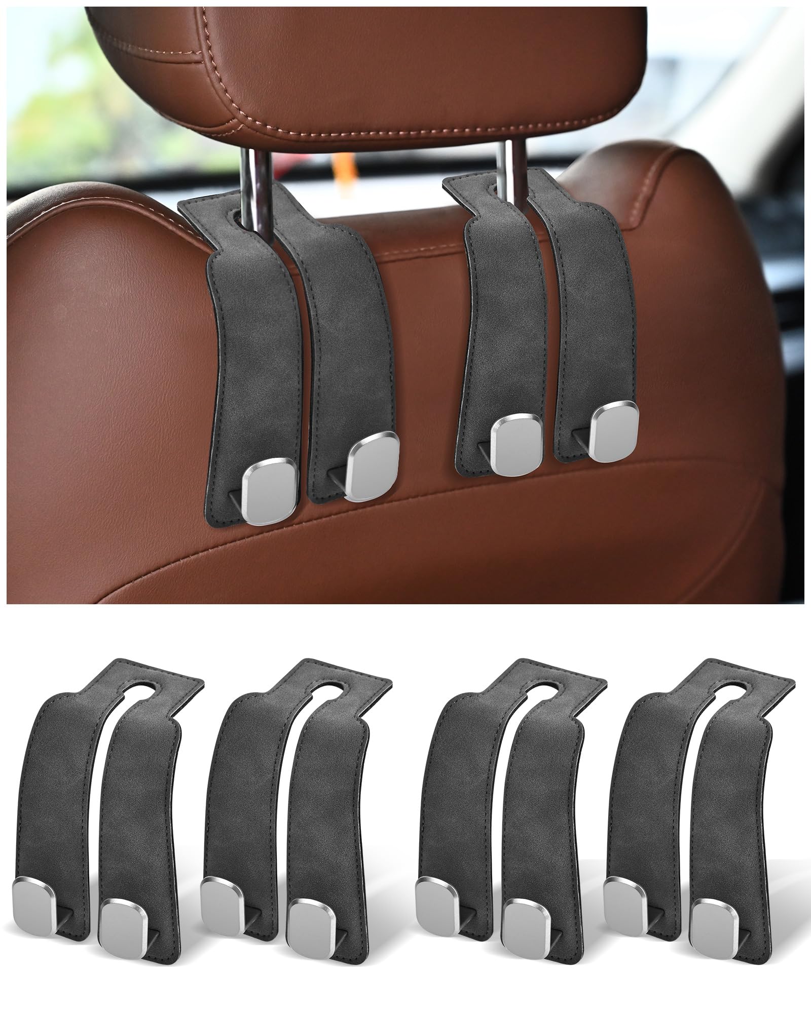 LQLAN Headrest Hooks for Car, 4 Pack Car Seat Back Organizer Storage Hook, Double Hook Car Seat Hooks for Hanger Purses and Bags