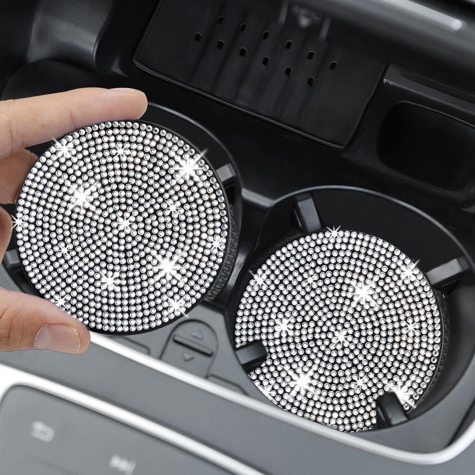 COCASES 4 Pack Bling Car Coasters, Car Cup Holder Coaster, Rhinestone Coaster for Cup Holders, Silicone Car Coasters for Women C