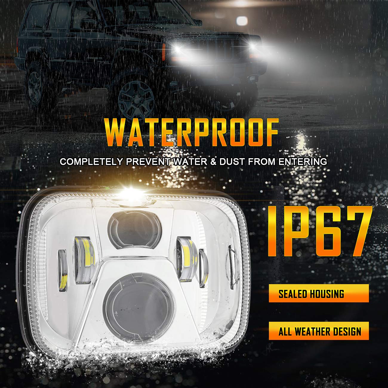 Auxbeam 5X7 Led Headlights, 110W 7X6 Led Headlight With High Low Beam, Dot Approved Sealed Beam Rectangular H6054 Headlamp For J