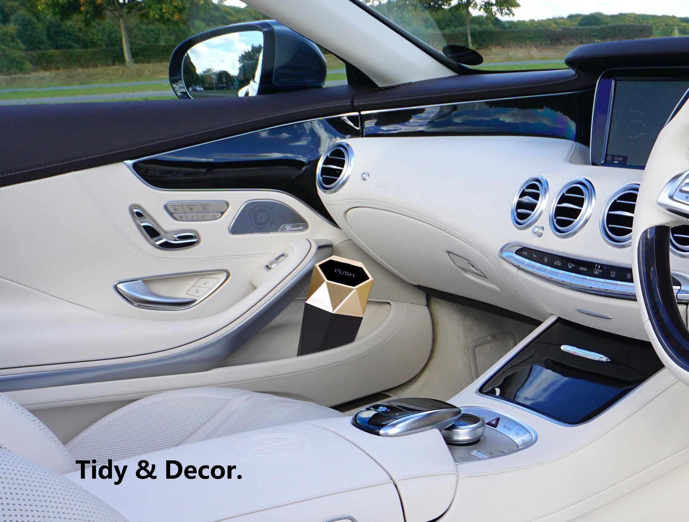 Ginsco Car Trash Can Cup Holder, Mini Car Trash Can With Lid, Car Accessories For Interior, Leakproof Small Trash Cup For Car, H