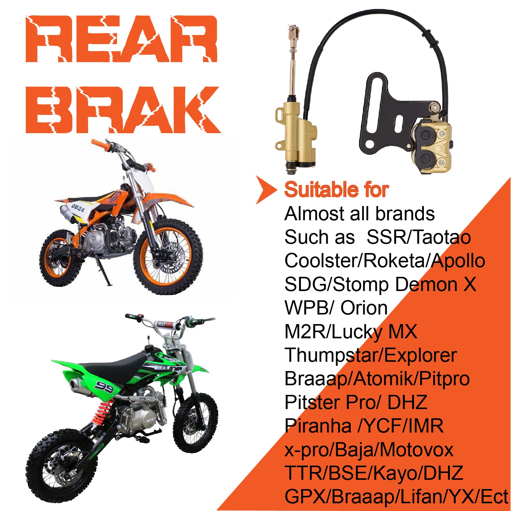 Rear Disc Hydraulic Brake Master Cylinder Caliper works with 70cc-150cc SSR apollo Taotao Coolster Roketa SDG 107 Pitster Pro At