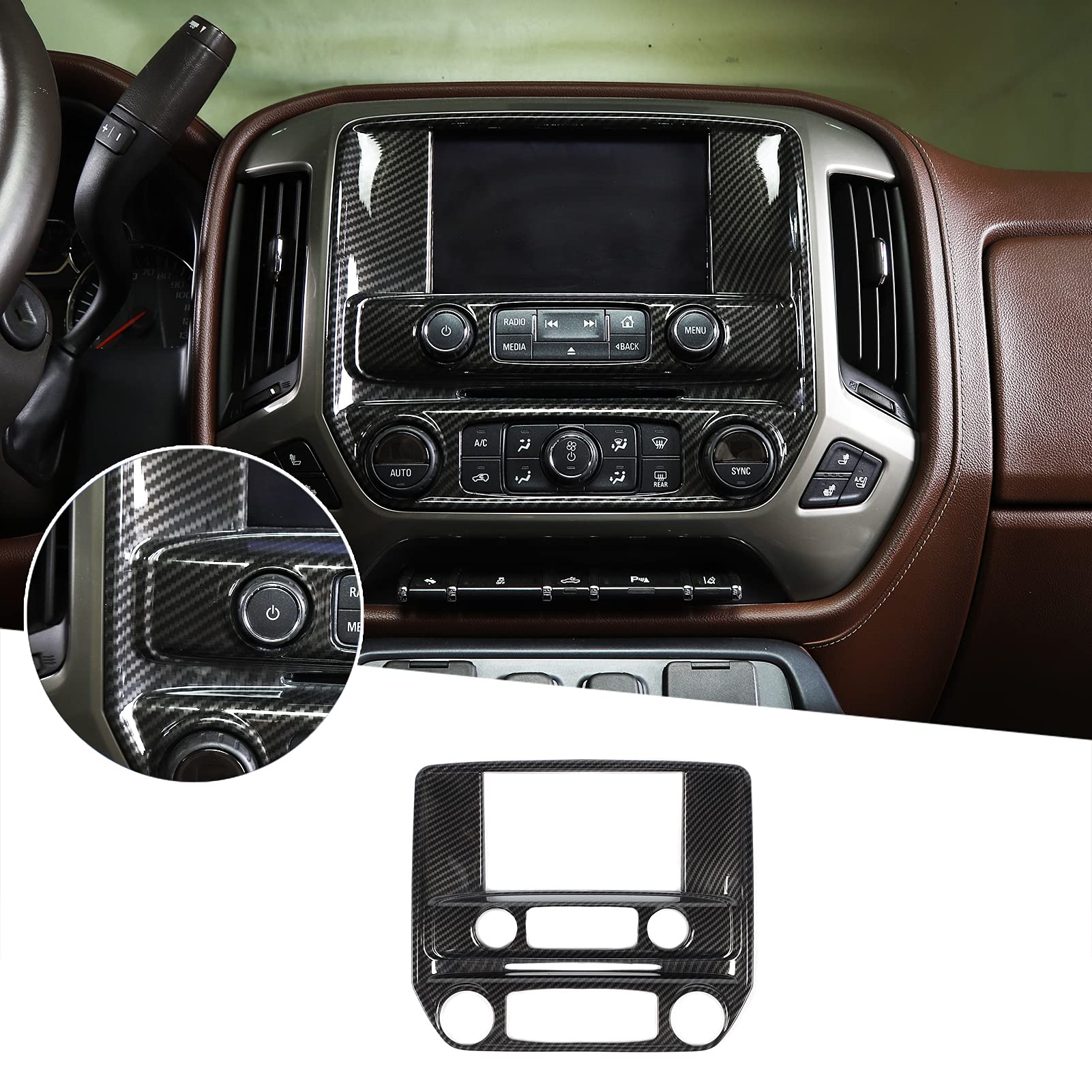 RT-TCZ for Silverado Dashboard Center Console Navigation Panel Trim Cover for Chevrolet Silverado GMC Sierra 2014-2018 Carbon Fi