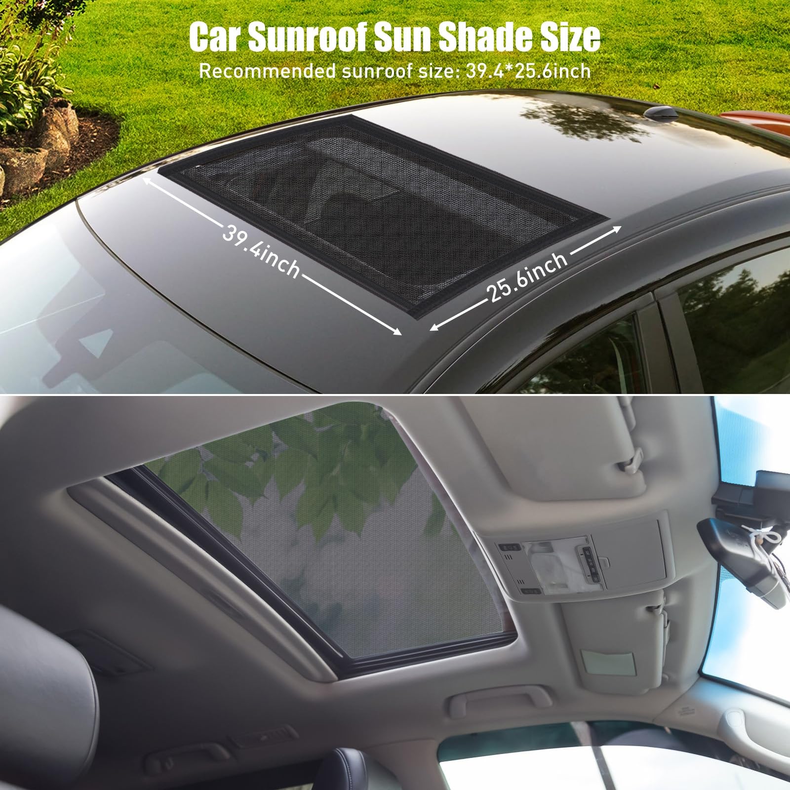 Kaskawise Car Sunroof Sun Shade,Magnetic Screen Breathable Mesh Cover For Camping & Parking,Quick Install Uv Protection Screen F