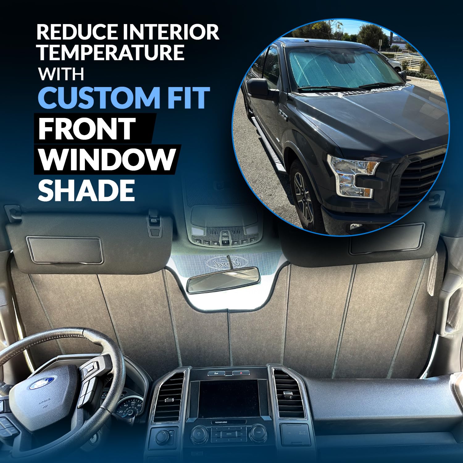 Front Car Windshield Sun Shade Compatible With 2005-2011 Dodge Dakota Crew Quad | Custom Fit Visor Accordion Fold Style Sun Prot