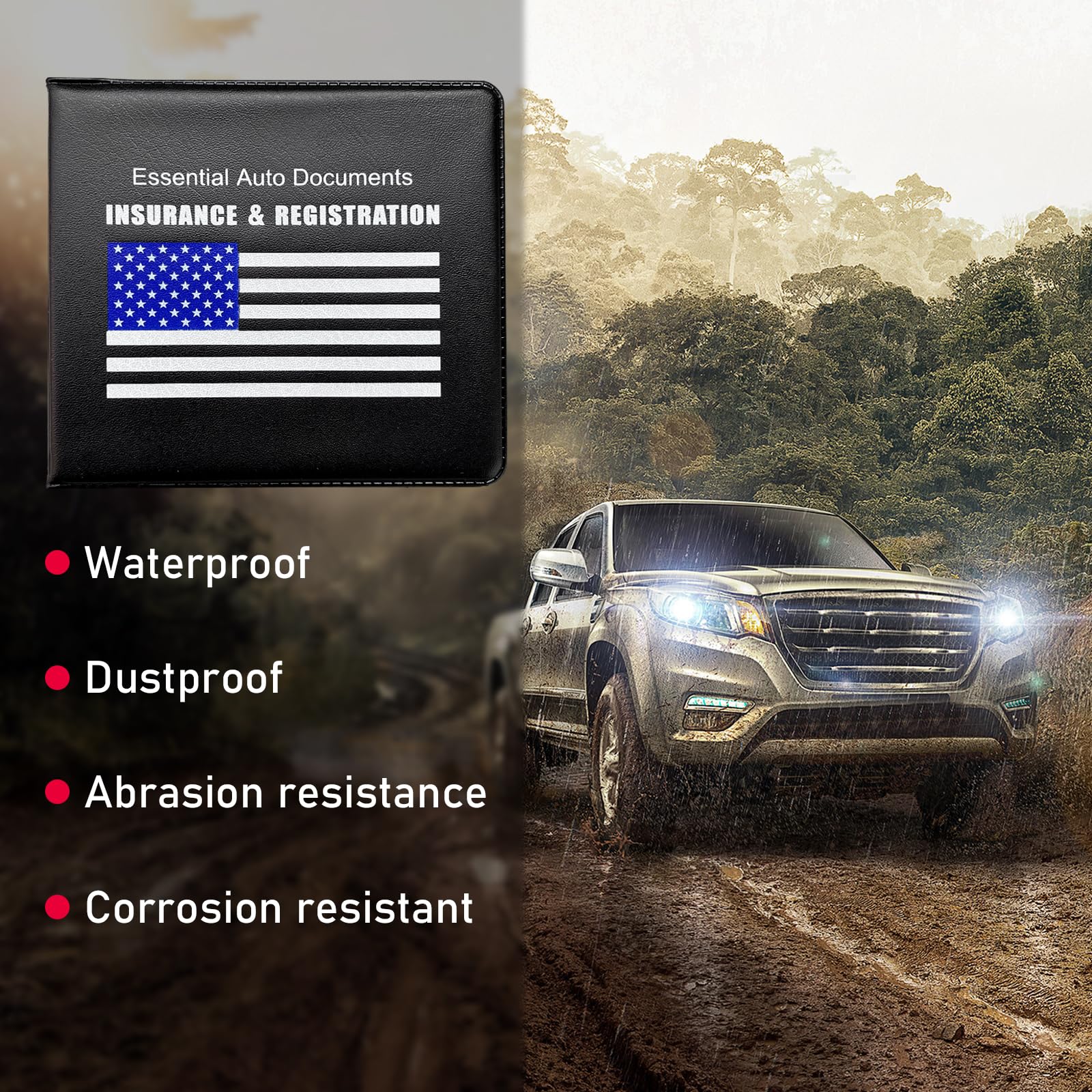 Kewucn 4 PCS Car Registration Insurance Holder, 5.2''    4.8'' Waterproof Leather Auto Card Glove Box Organizer, Essential Drive