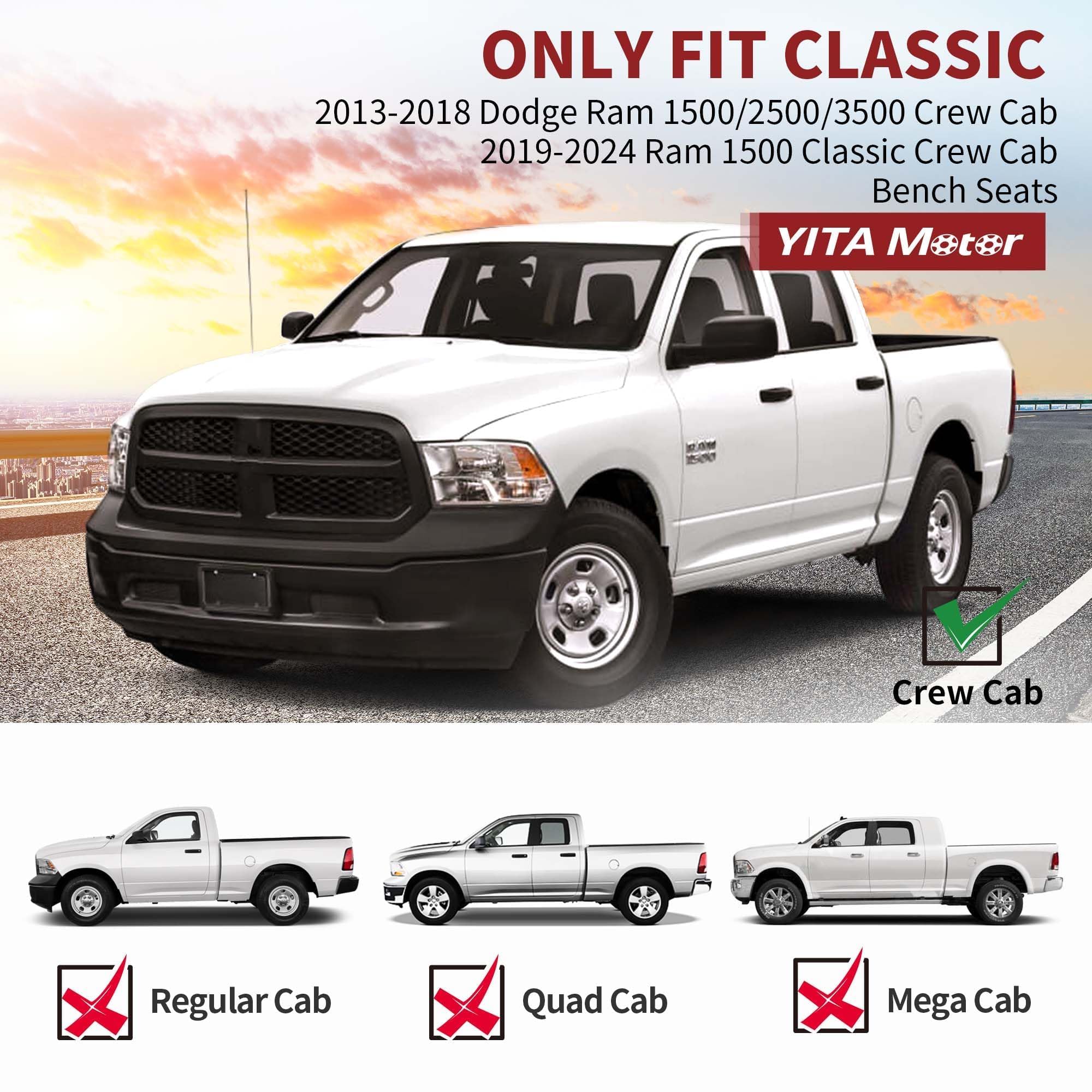 Yitamotor Floor Mats Compatible With 2013-2018 Dodge Ram 1500/2500/3500 Crew Cab & 2019-2024 Ram 1500 Classic Crew Cab, Custom F