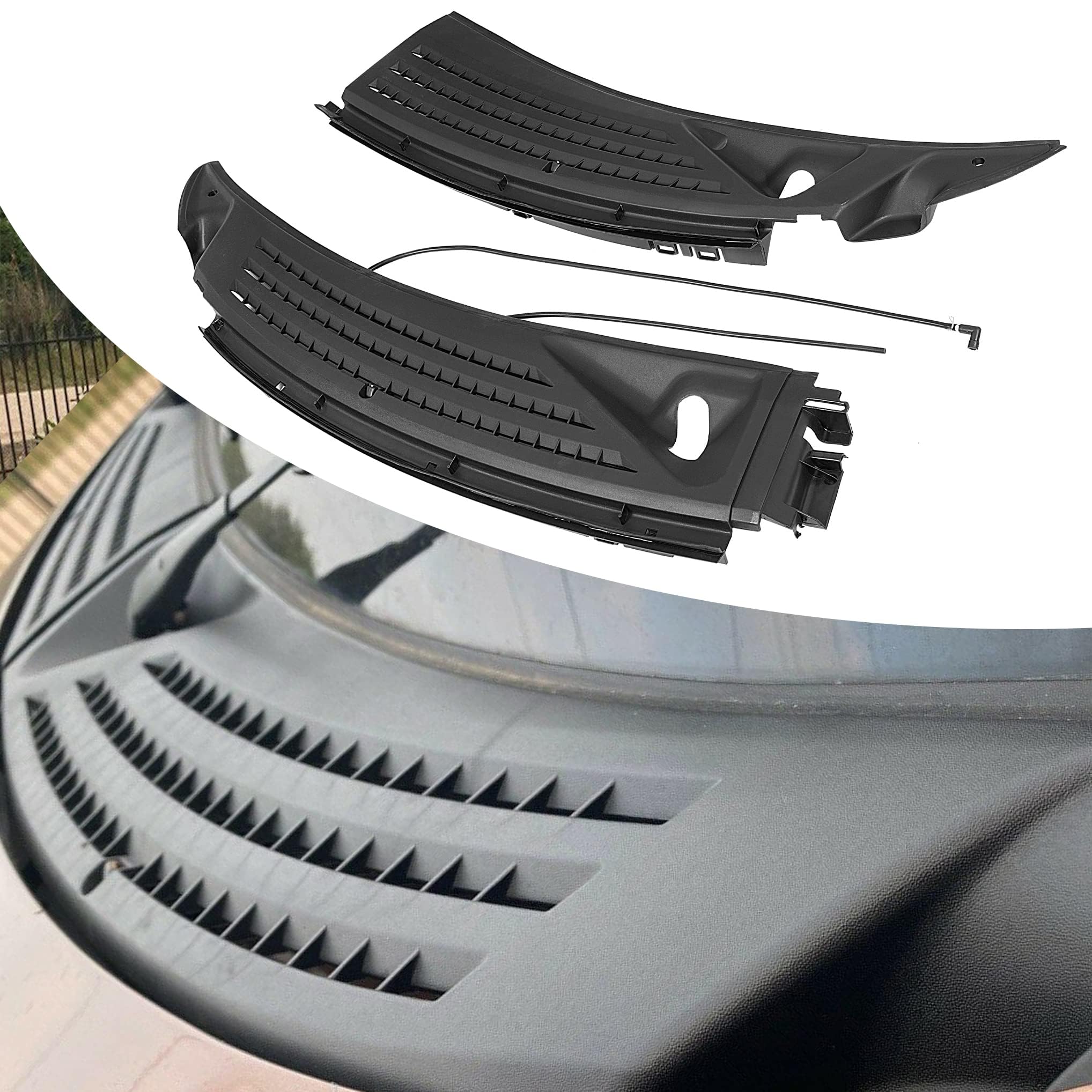 ECOTRIC Pair Front Cowl Panel Grille Vents Windshield Wiper Set w/Seals Compatible with 2009-2014 Ford F150 Replace # BL3Z15022A