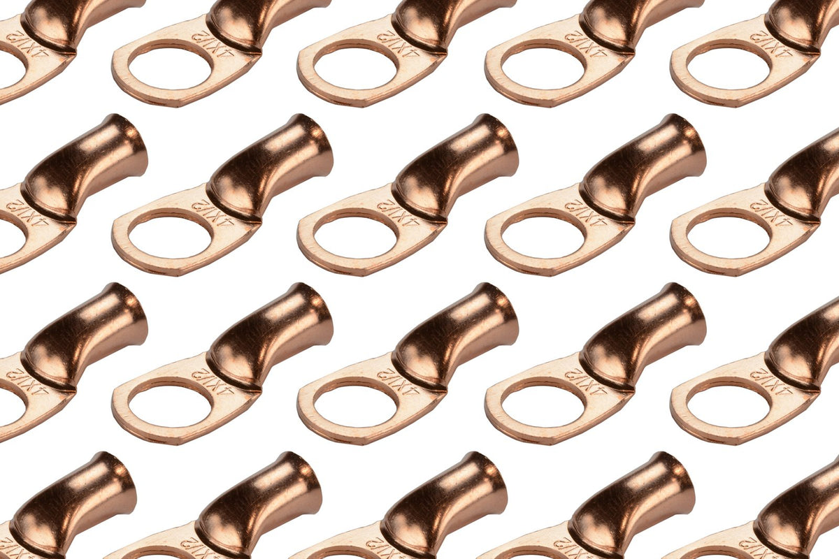 Temco 50 Pack Bare Copper Welding Battery Cable Ends, Lugs Terminal 4 Awg 1/2'' Hole (6 Awg To 1/0 Awg Options Available)
