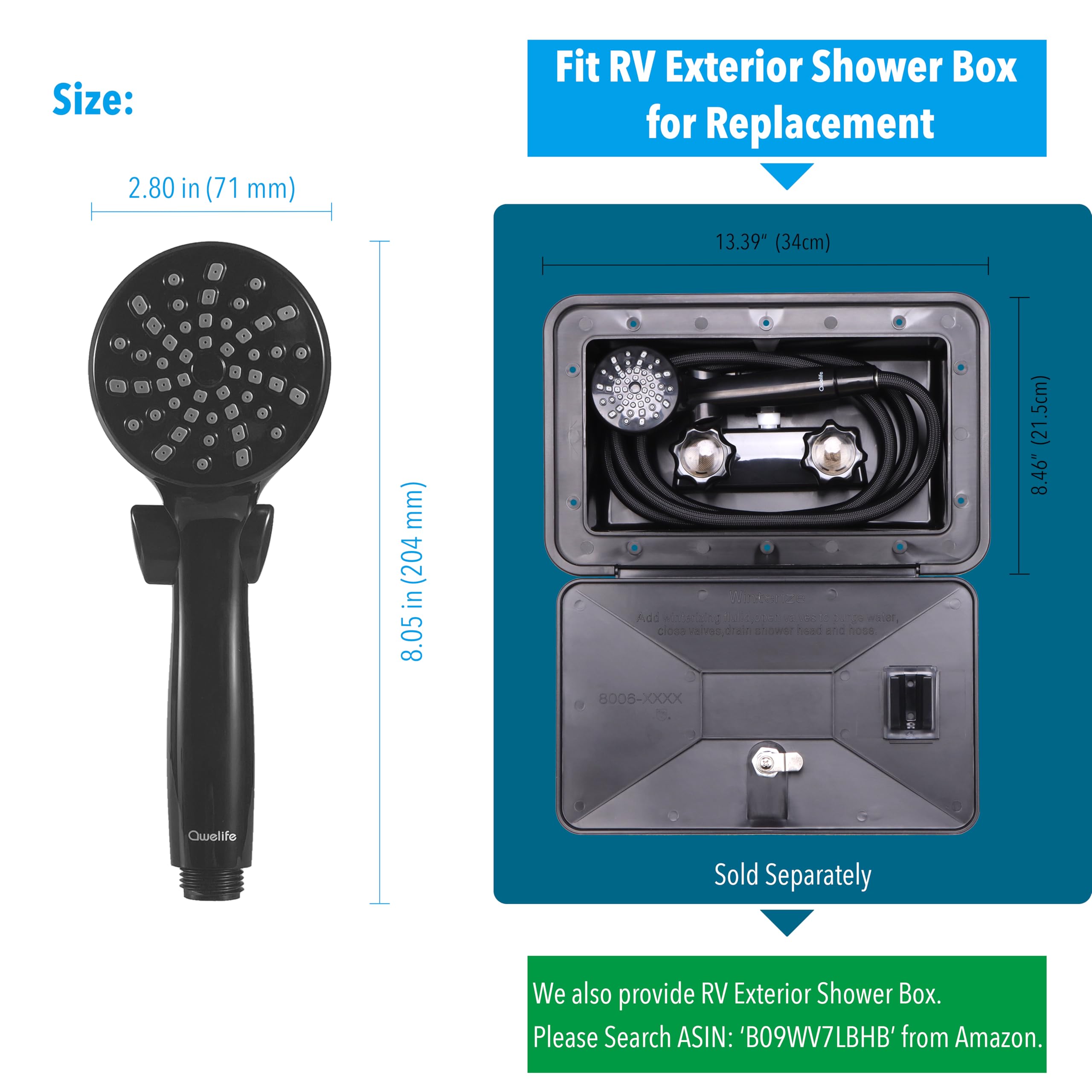 Rv Shower Head With Hose And On Off Switch (Trickle), Water Saving High Pressure Shower Head With Hose Guide Ring, Shower Holder For Rv, Camper, Van, Travel Trailer, Motorhome, Boat, Black
